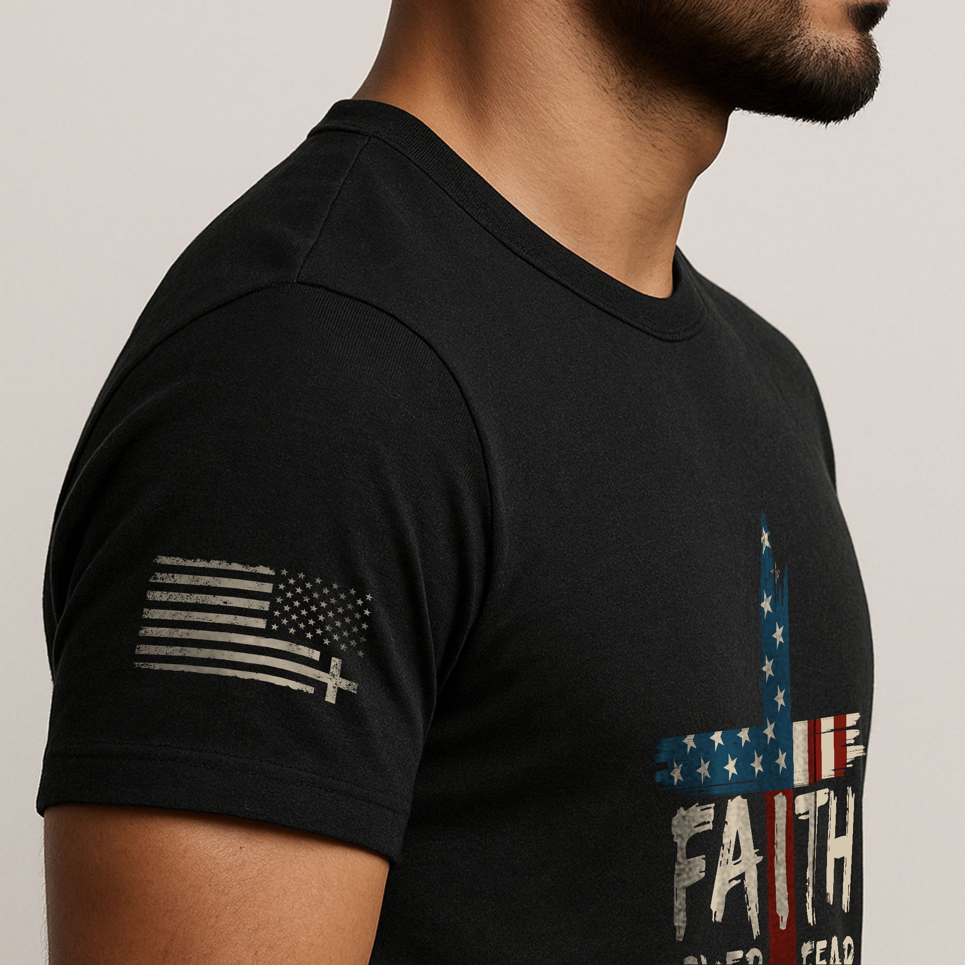 Christian Tee Shirts, Faith Over Fear USA Flag Cross Christian - Christian Shirts for Men - Rust Field Wear