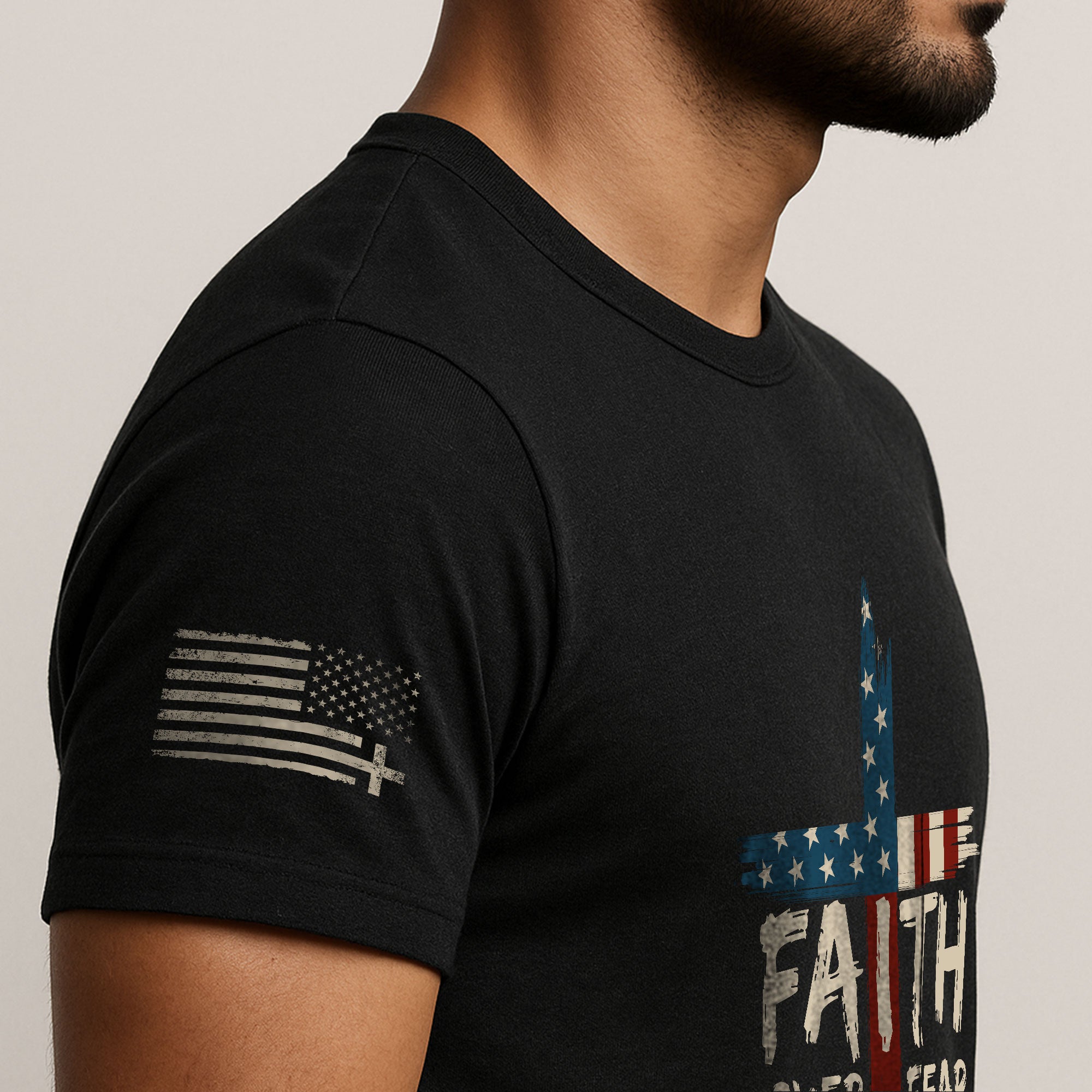 Christian Tee Shirts, Faith Over Fear USA Flag Cross Christian - Christian Shirts for Men - Rust Field Wear