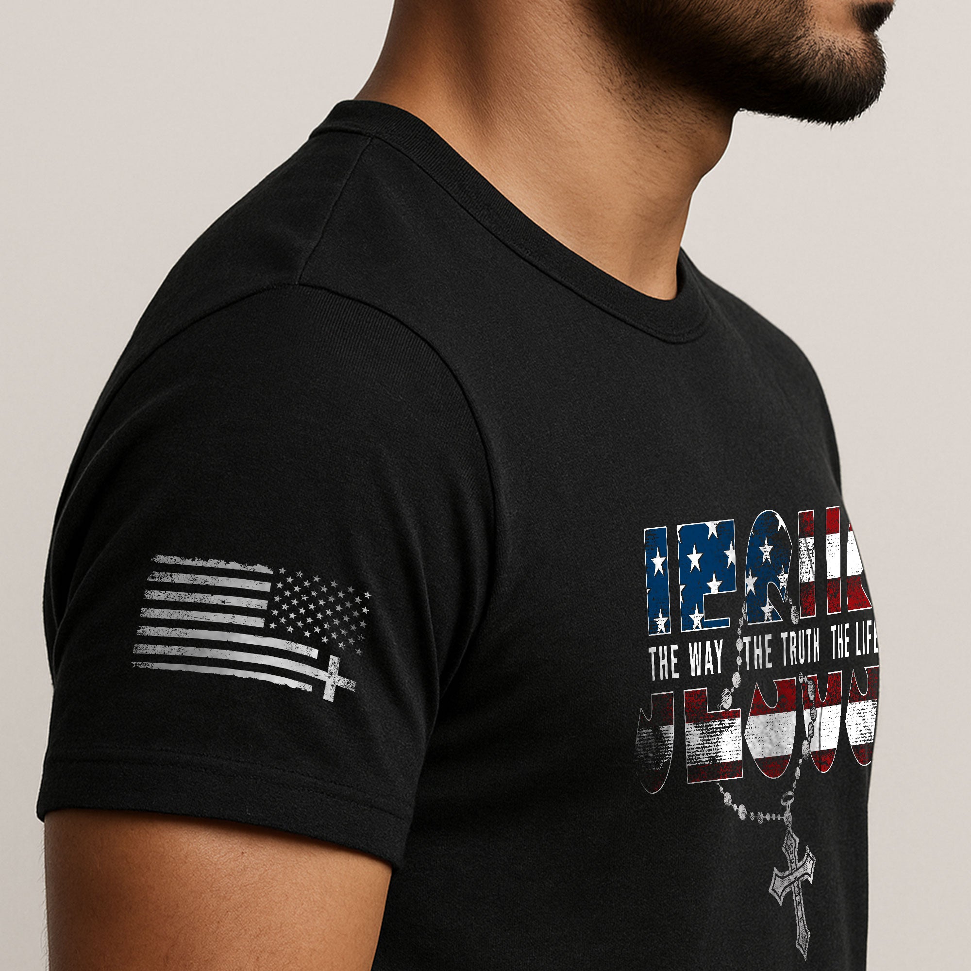 Jesus The Way The Truth The Life USA Flag Rosary Cross Christian, Christian Tee Shirts - Faith Shirts for Men - Rust Field Wear
