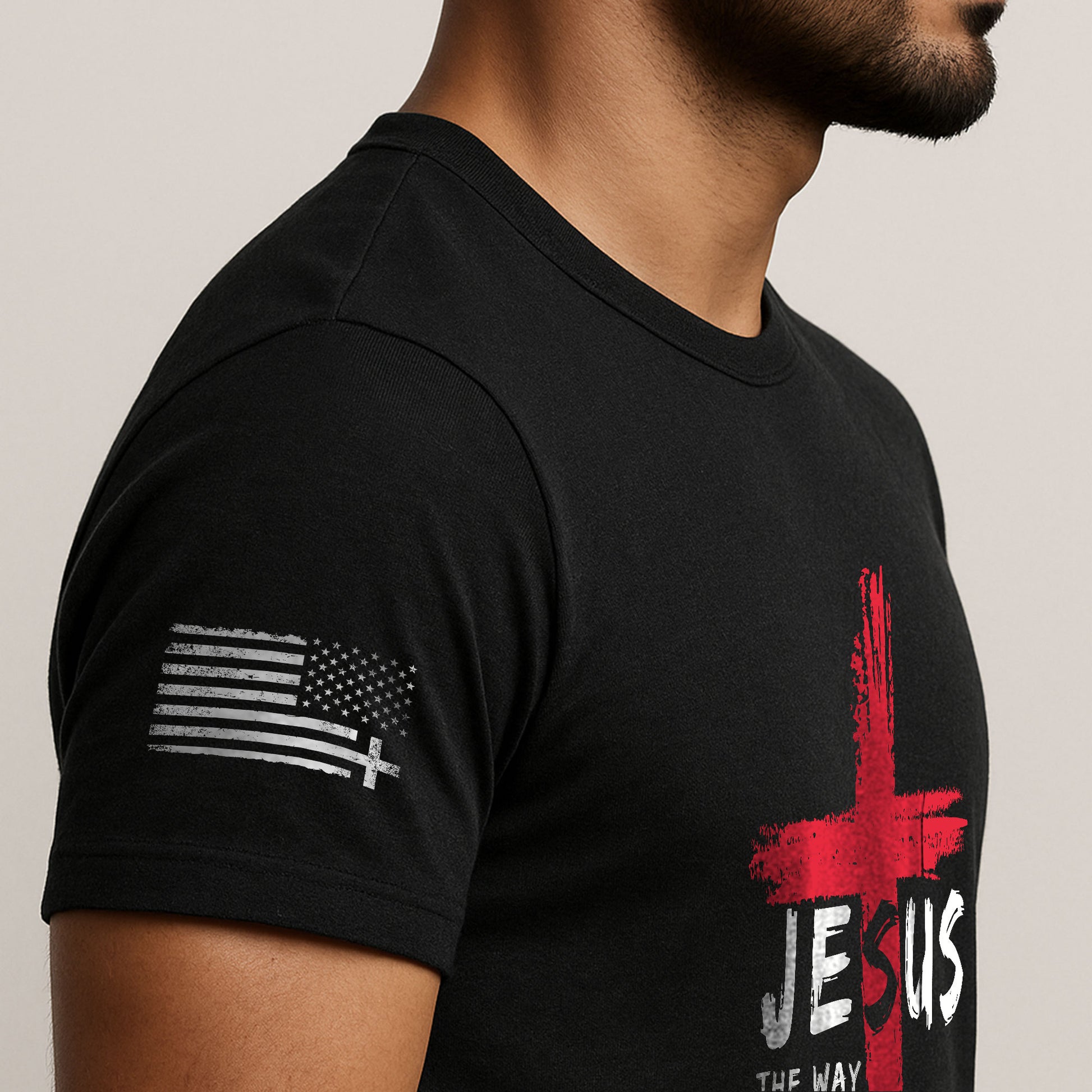 Faith Based Christian Tee Shirts, Jesus The Way The Truth The Life Red Cross Christian - Christian Shirts for Men - Rust Field Wear