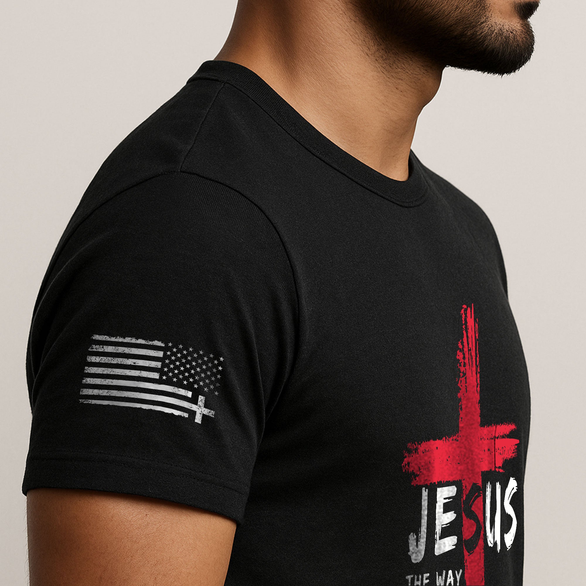 Faith Based Christian Tee Shirts, Jesus The Way The Truth The Life Red Cross Christian - Christian Shirts for Men - Rust Field Wear