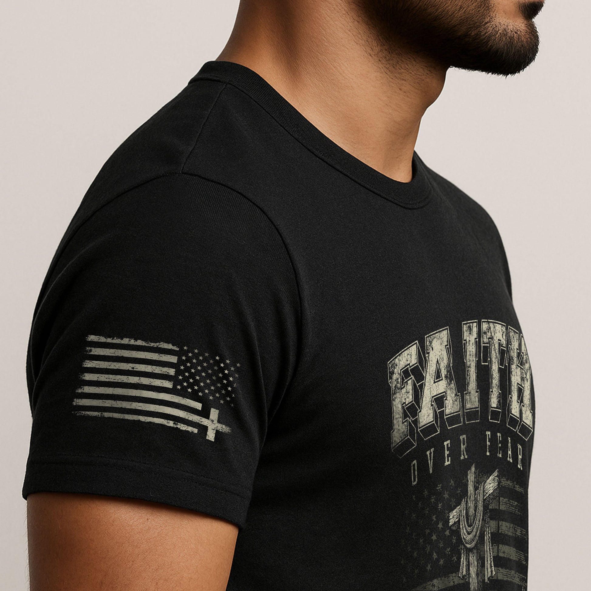Christian Shirts for Men - Faith Over Fear American Flag Cross Doves Psalms 118:6 Christian, Christian Tee Shirts - Rust Field Wear