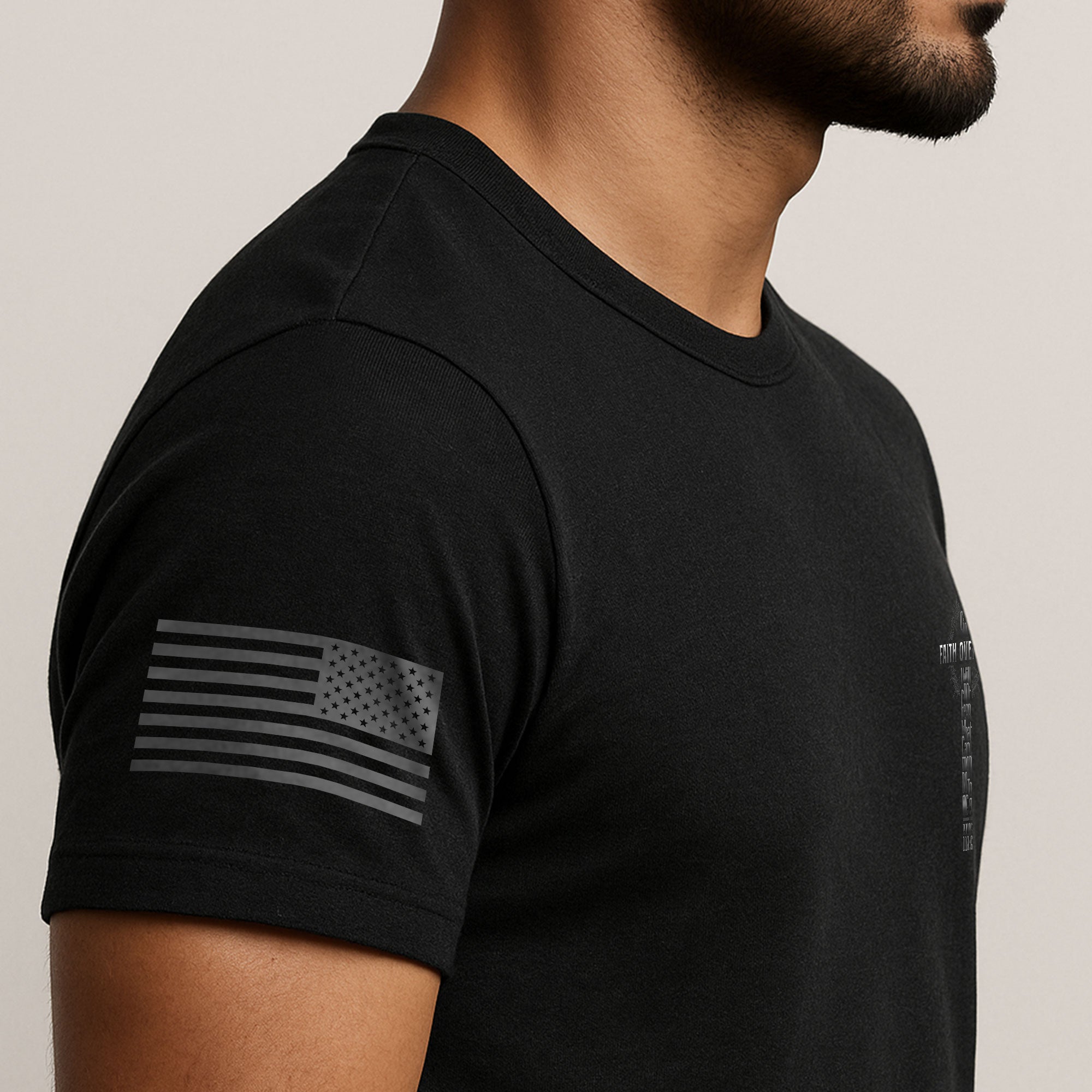 Christian Shirts for Men, Faith Over Fear American Flag Cross Psalms 118:6 Christian - Christian Tee Shirts - Rust Field Wear