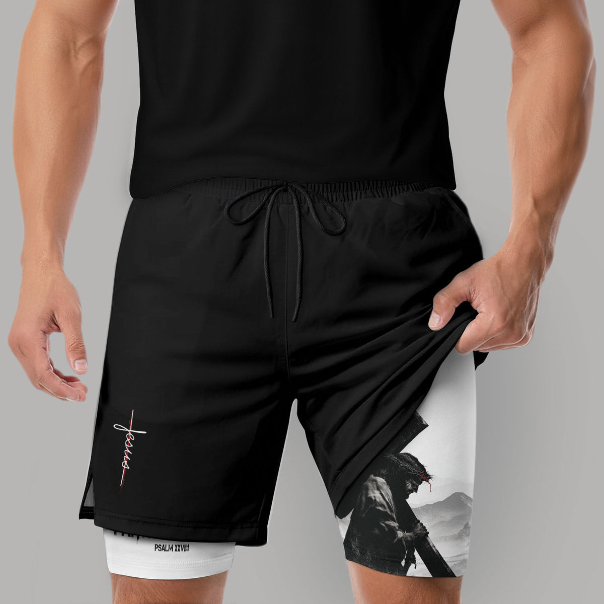 Faith Over Fear Christian Gym Shorts for Men Jesus Cross Design - Rust Field Wear
