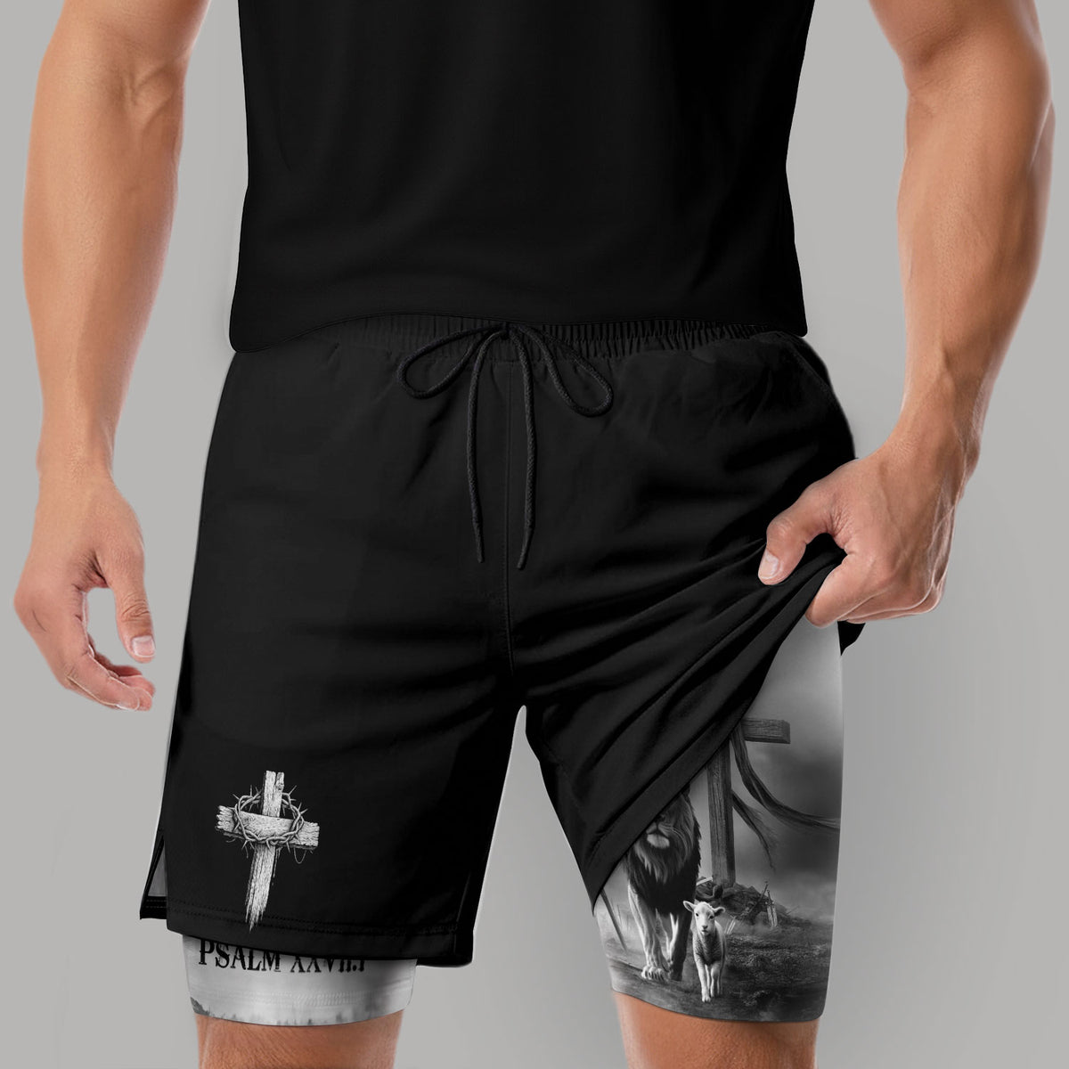Psalm 27:1 Lion and Lamb Christian Gym Shorts Faith Over Fear - Rust Field Wear