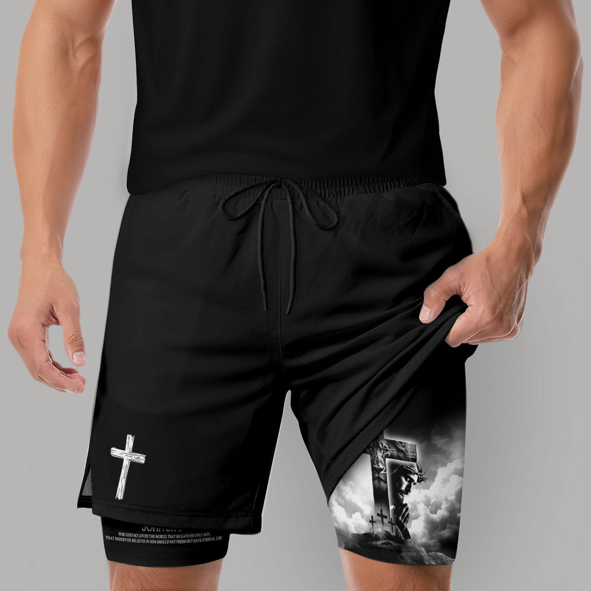 John 3:16 Bible Verse Shorts for Men Jesus Cross Christian Apparel - Rust Field Wear