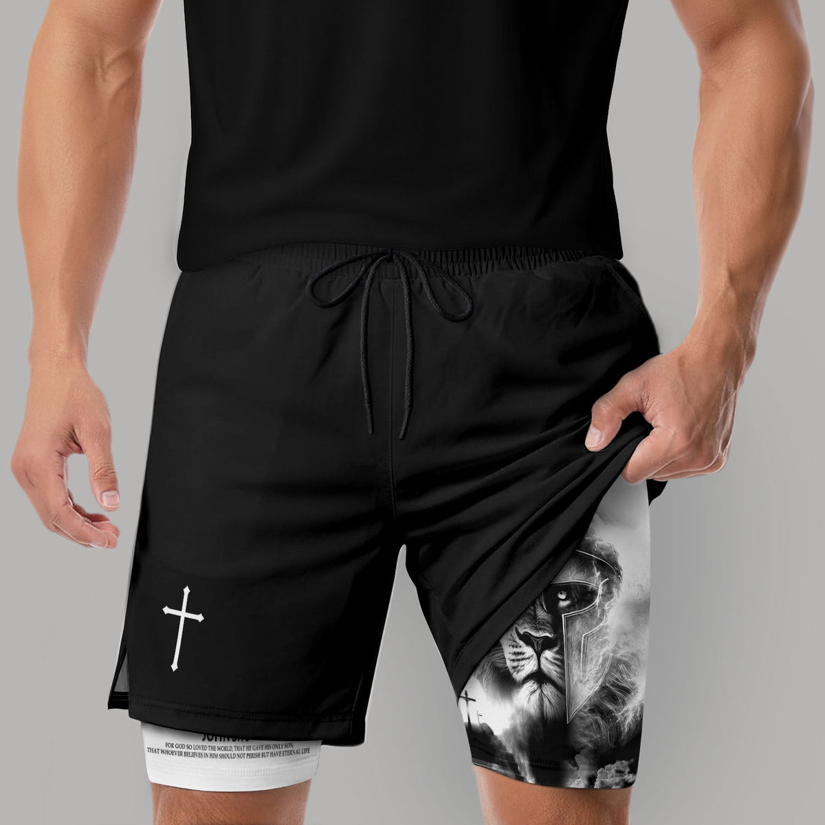 Lion of Judah Christian Shorts for Men Warrior Cross John 3:16 - Rust Field Wear