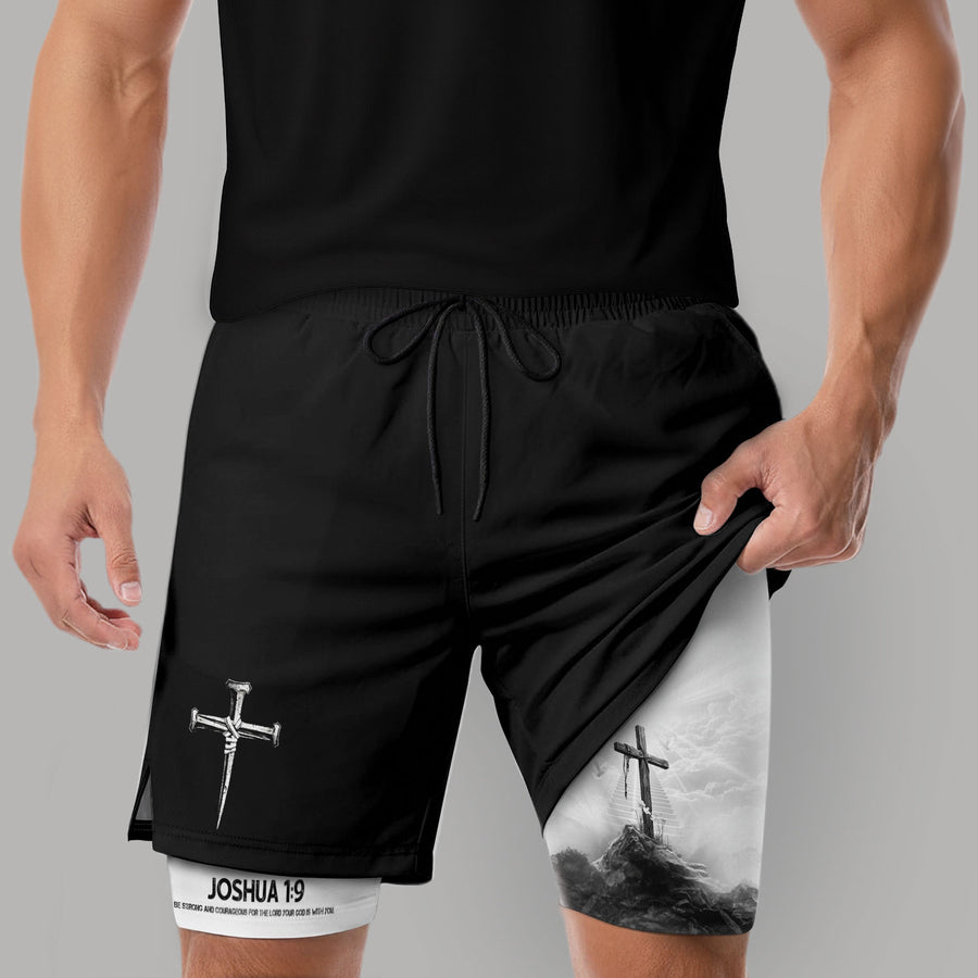 Joshua 1:9 Cross Mountain Christian Gym Shorts Faith Strength