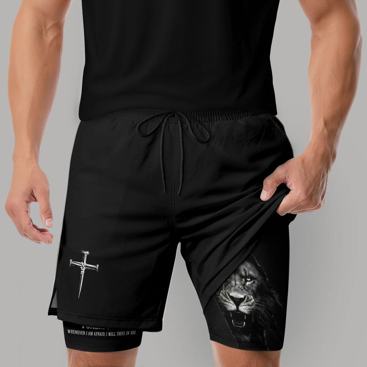 Psalm 56:3 Christian Gym Workout Shorts Men Lion of Judah Bible Verse Activewear - Rust Field Wear