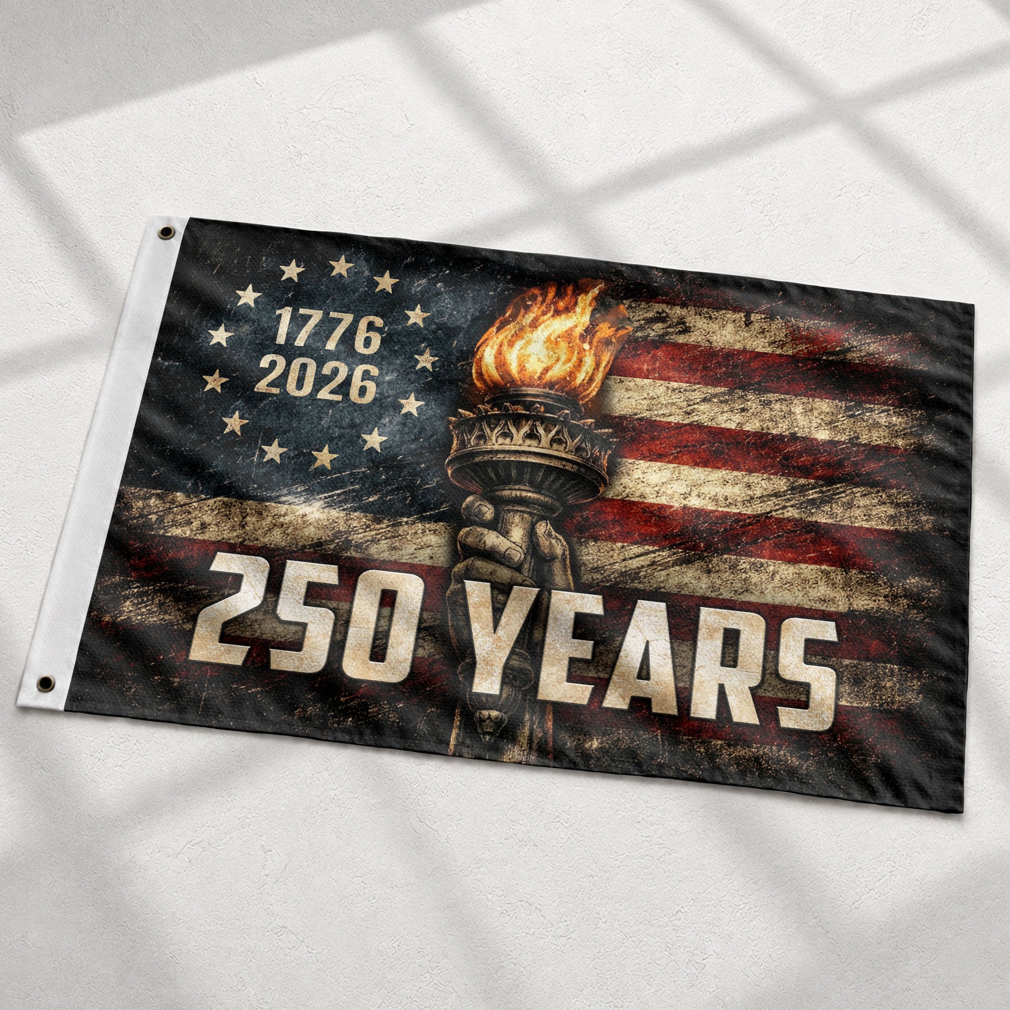 250 Years Liberty Torch Outdoor Decor Vintage American House Banner 3x5 ft - Rust Field Wear