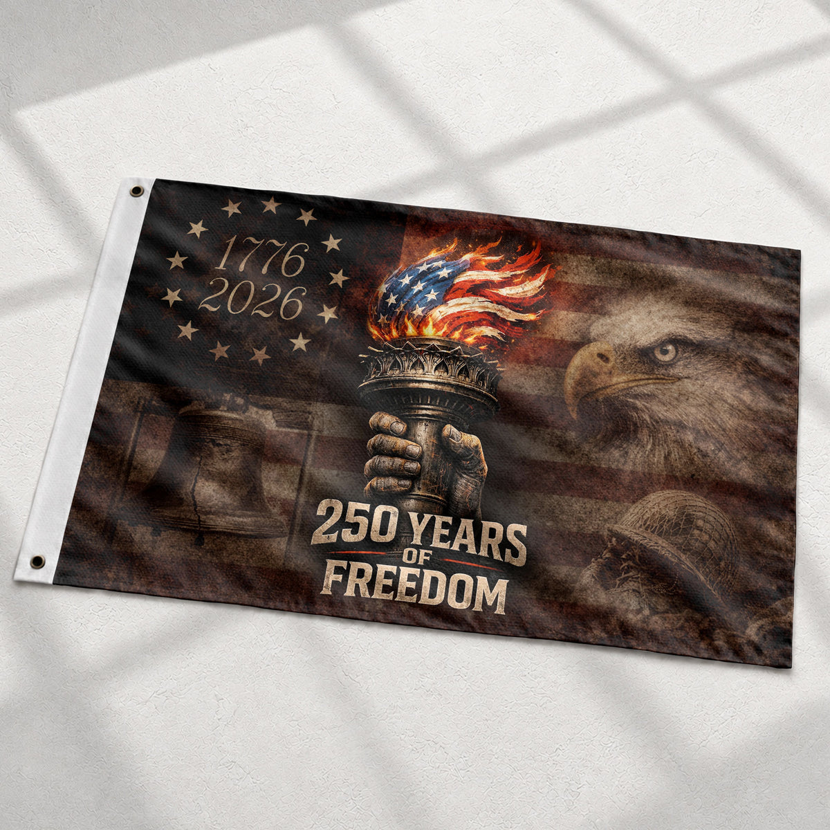 250 Years of Freedom Double-Sided Patriotic Décor with Eagle Design 1776–2026 House Flag - Rust Field Wear