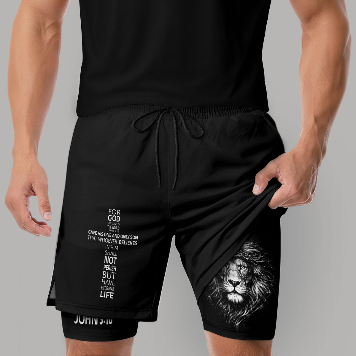 John 3:16 Bible Verse Christian Gym Workout Shorts Men Lion of Judah Athletic Activewear - Rust Field Wear