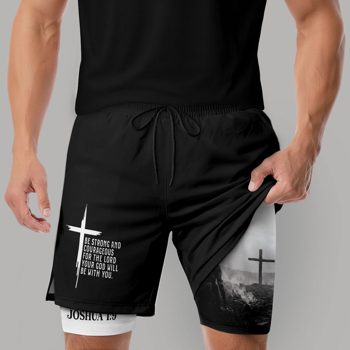 Joshua 1:9 Christian Men Gym Shorts Be Strong and Courageous Bible Verse Training Activewear - Rust Field Wear