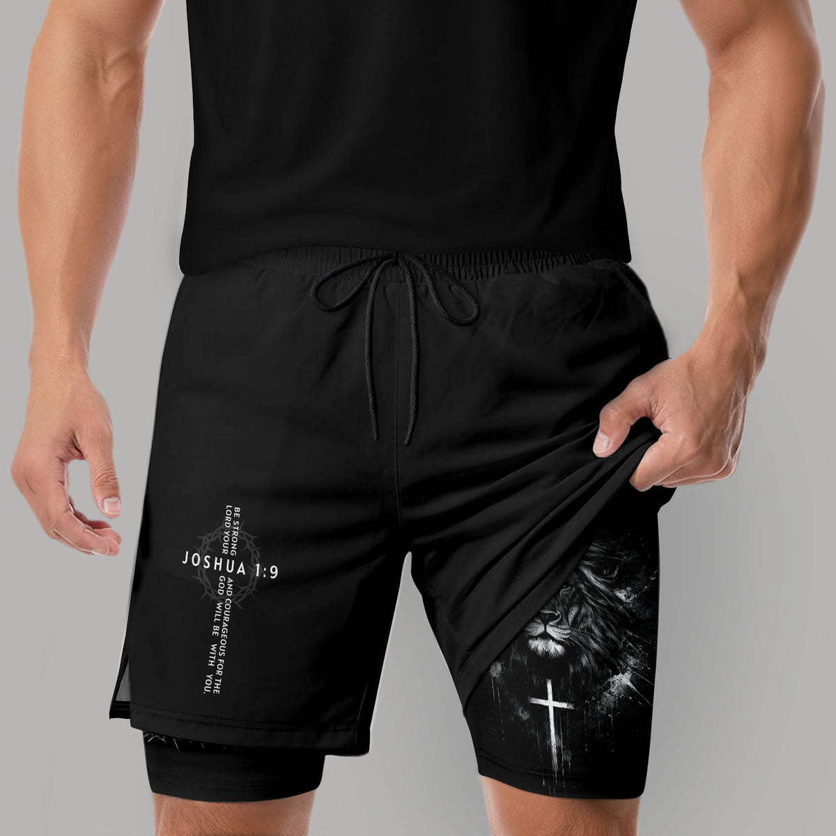Joshua 1:9 Christian Men Gym Shorts Lion of Judah Athletic Activewear Gear - Rust Field Wear