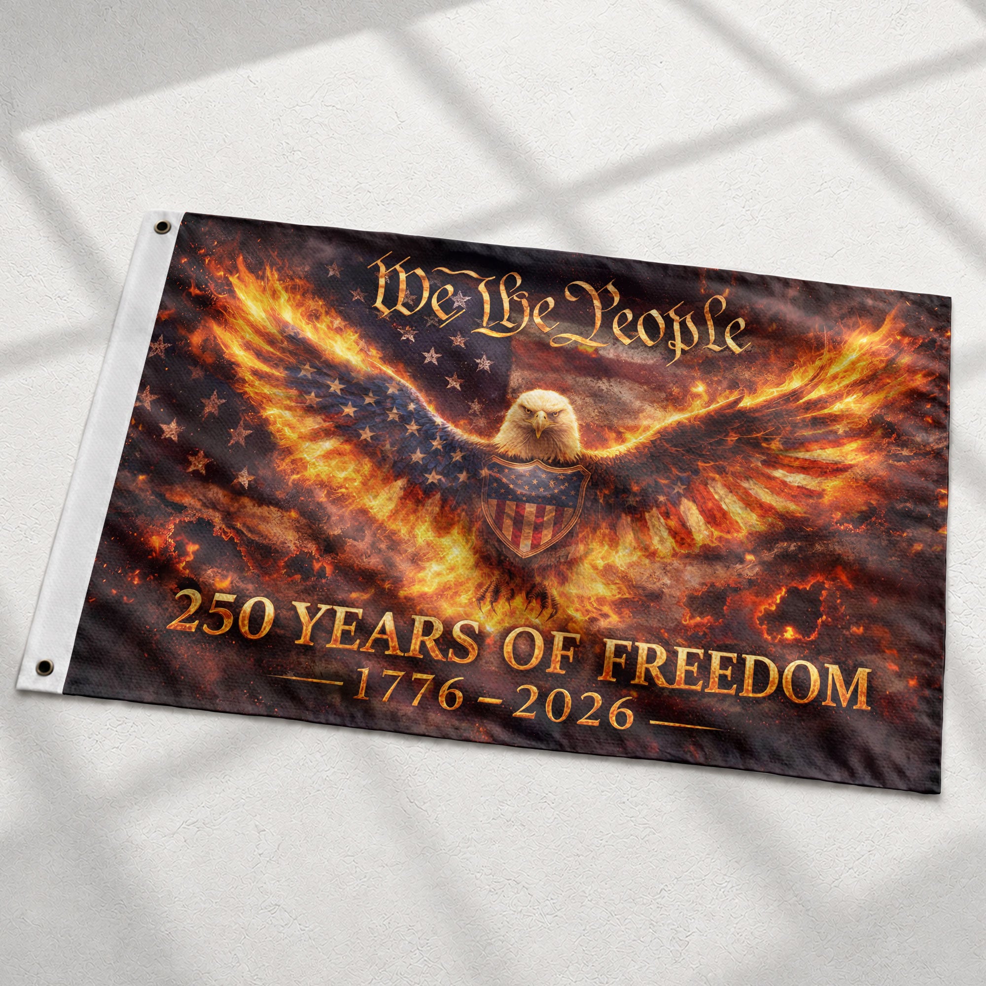 USA 250 Years of Freedom Flag 1776-2026 Flaming Eagle Strength We The People Patriotic Outdoor
