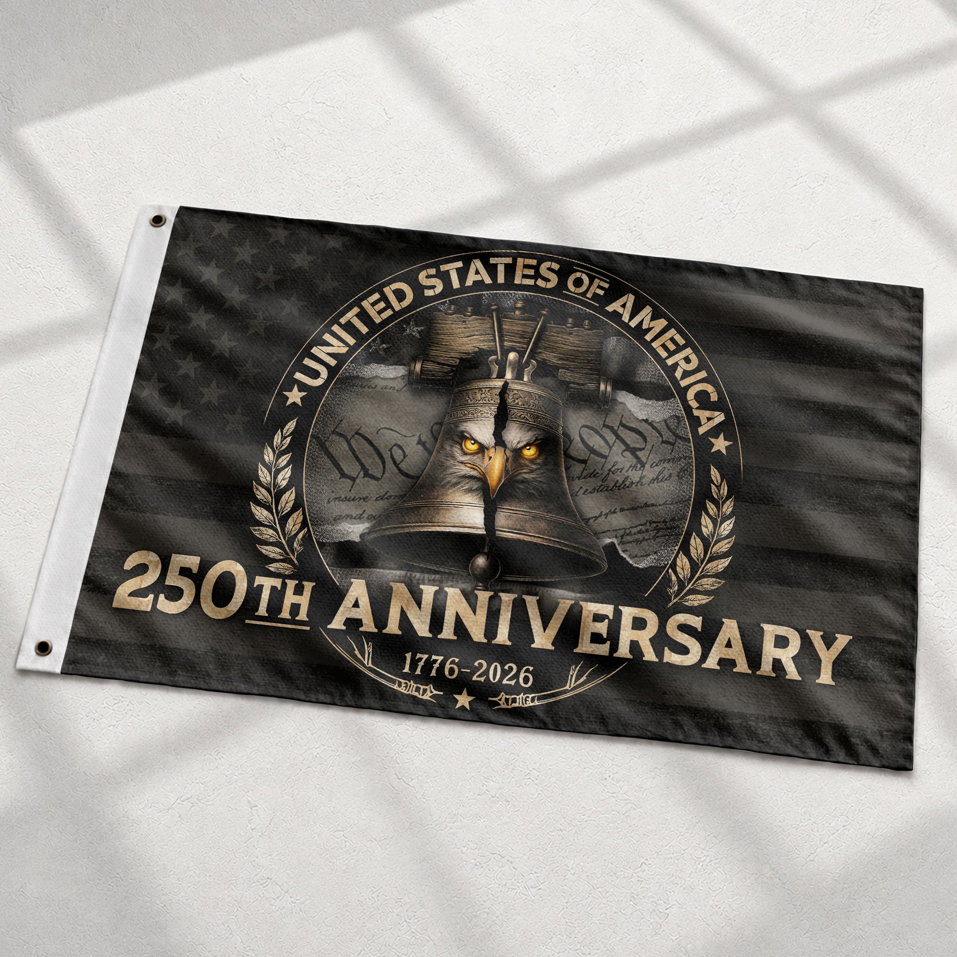 USA 250th Anniversary Flag 1776–2026 – American Flag with Liberty Bell & Eagle Design - Rust Field Wear