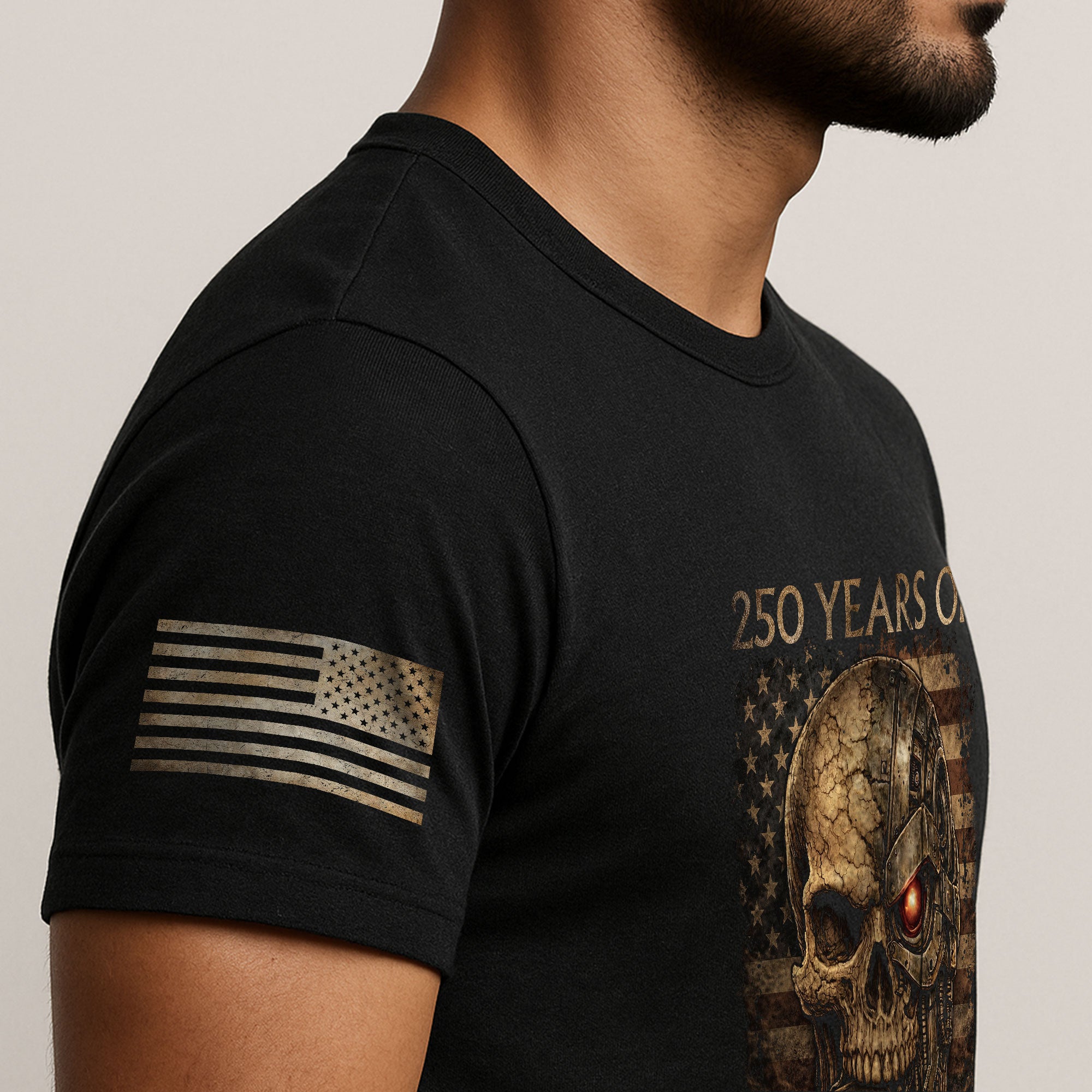USA 250th Anniversary 250 Years Shirt 1776-2026 Mental Strength Freedom Cyborg Skull Patriotic Mens - Rust Field Wear
