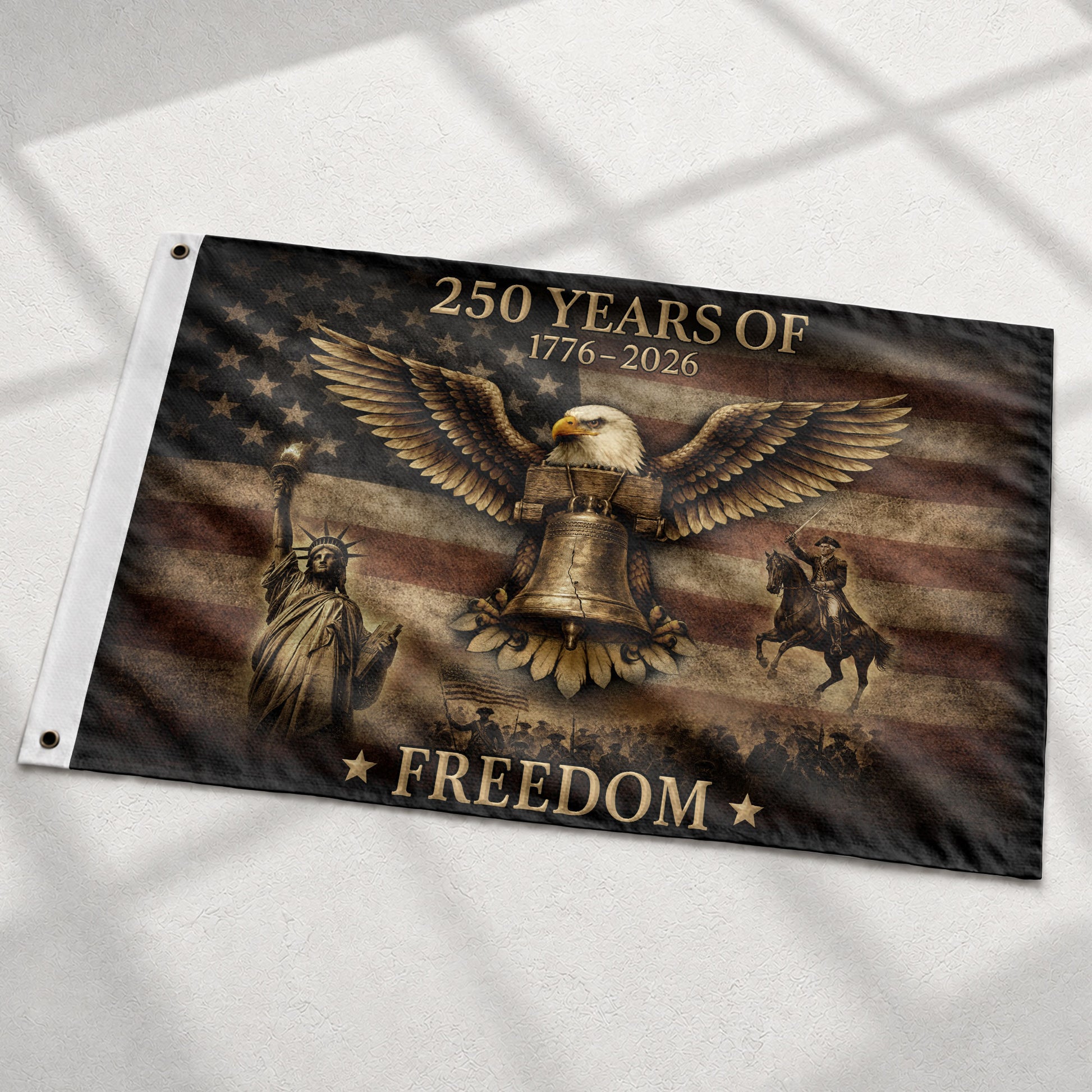 USA 250th Anniversary Flag 250 Years of Freedom 1776-2026 American Eagle Liberty Bell Patriotic - Rust Field Wear