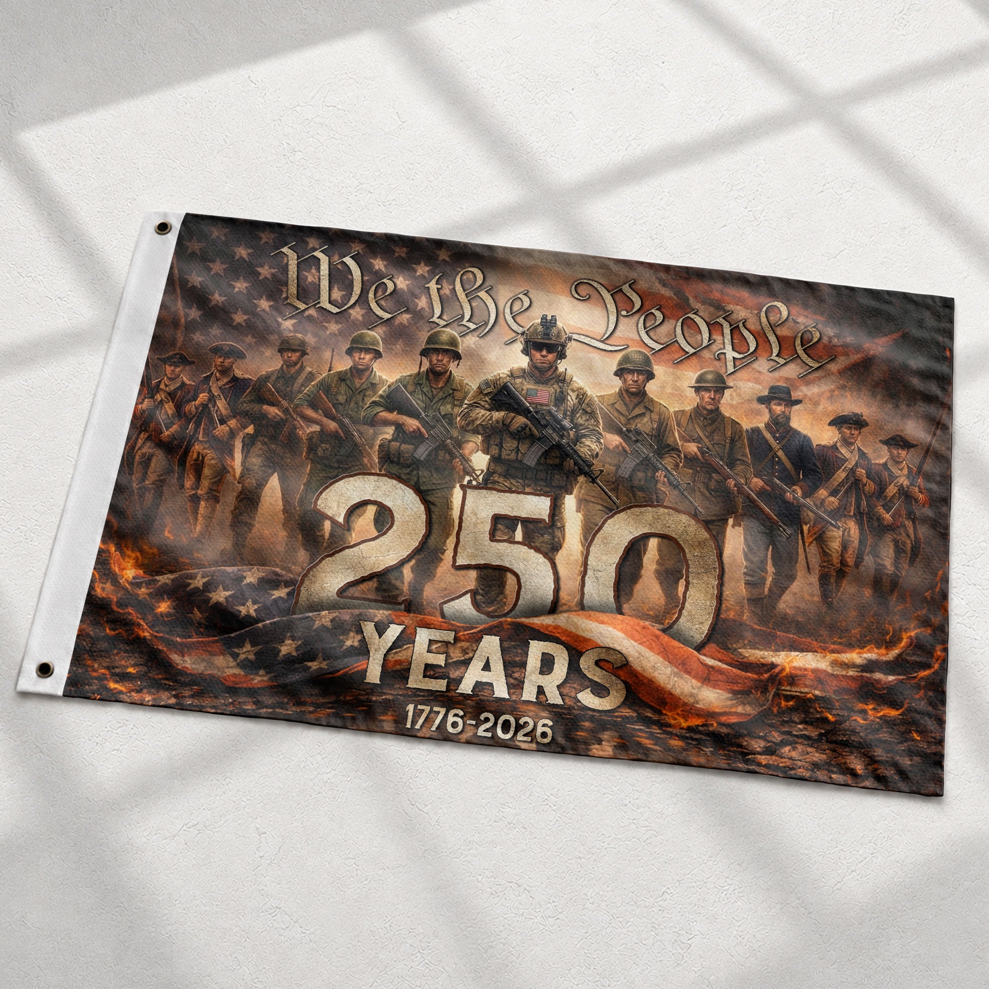 American 250th Anniversary Flag 250 Years 1776-2026 We The People Patriotic Past Present Soldiers