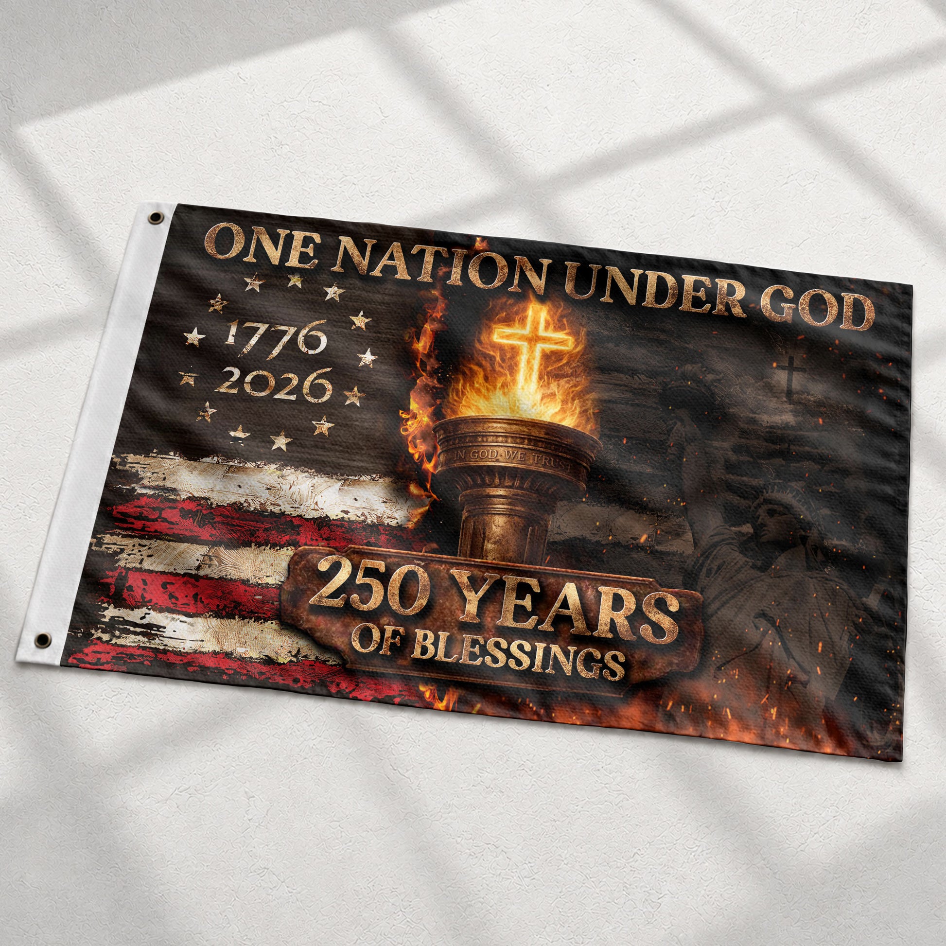 1776–2026 United States 250 Years Christian Freedom Flag Decor - Rust Field Wear