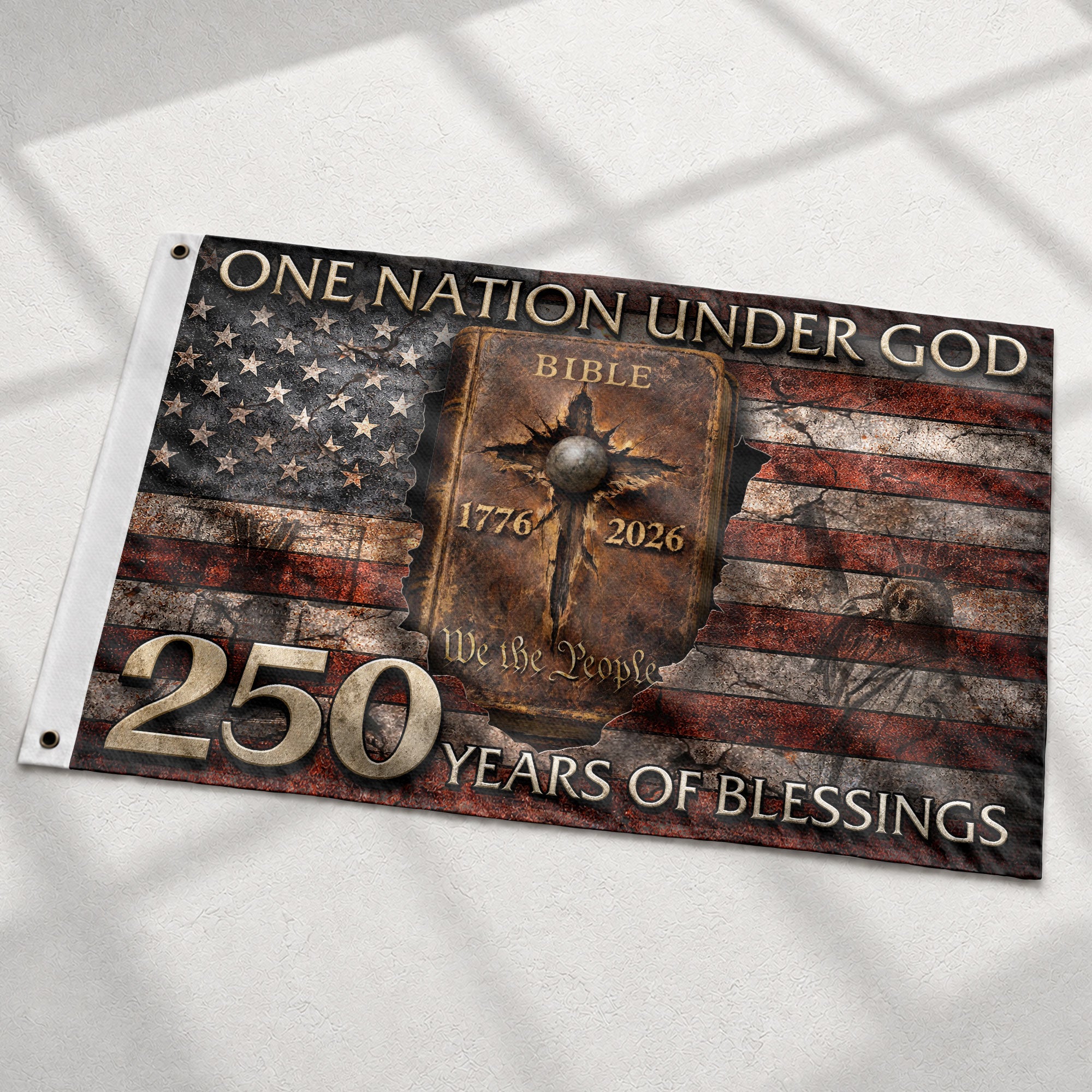 Patriotic USA 250th Celebration Christian Flag Faith Inspired Decor