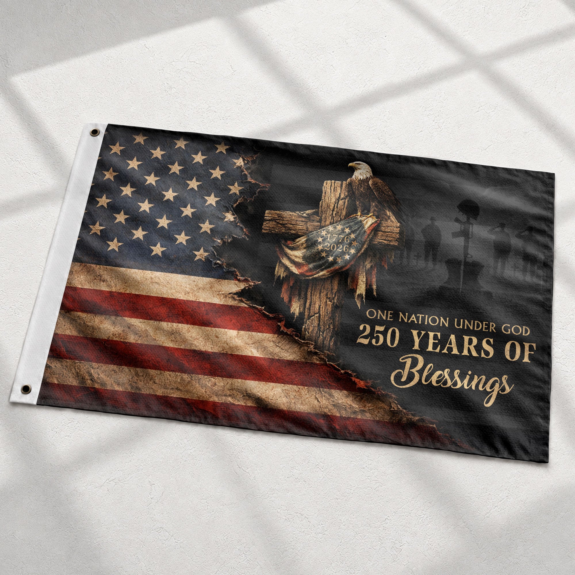American Christian Freedom Flag 1776–2026 Patriotic Yard Decor - Rust Field Wear