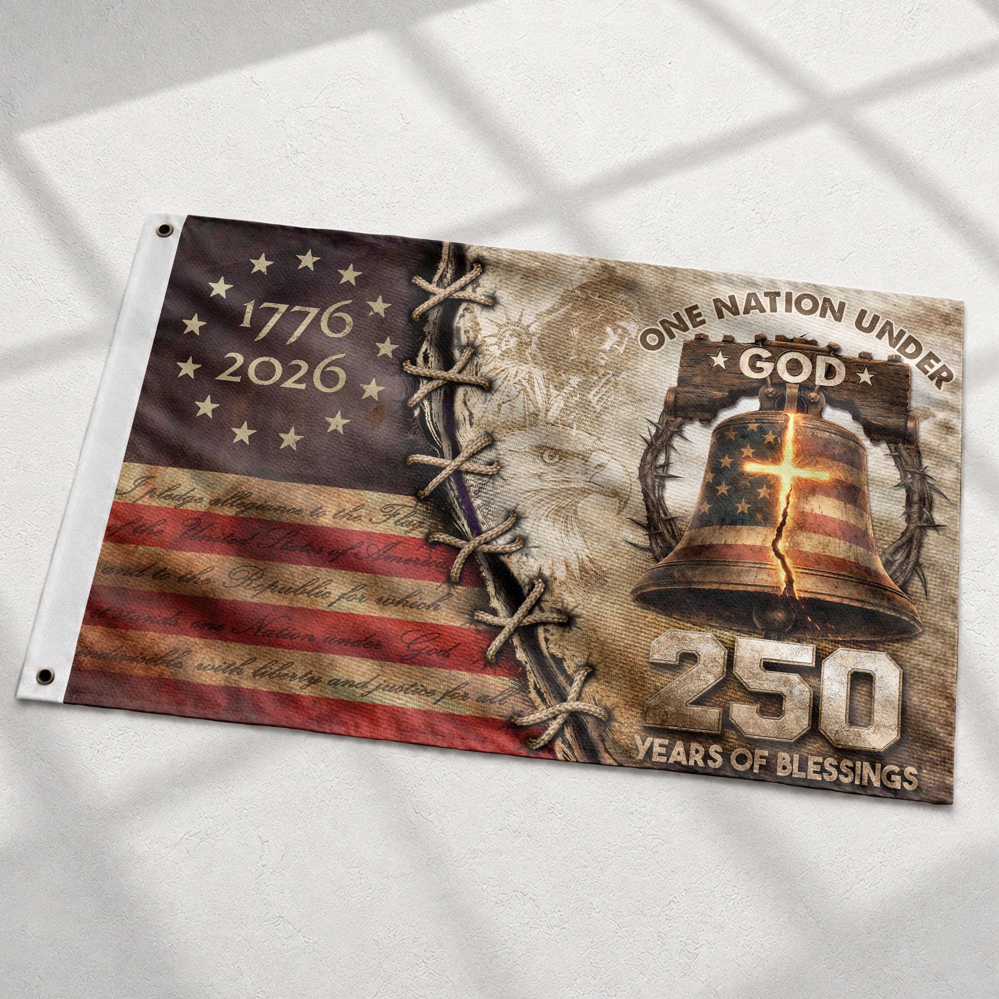 USA 250th Christian Flag 1776–2026 Patriotic Faith Outdoor Decor - Rust Field Wear