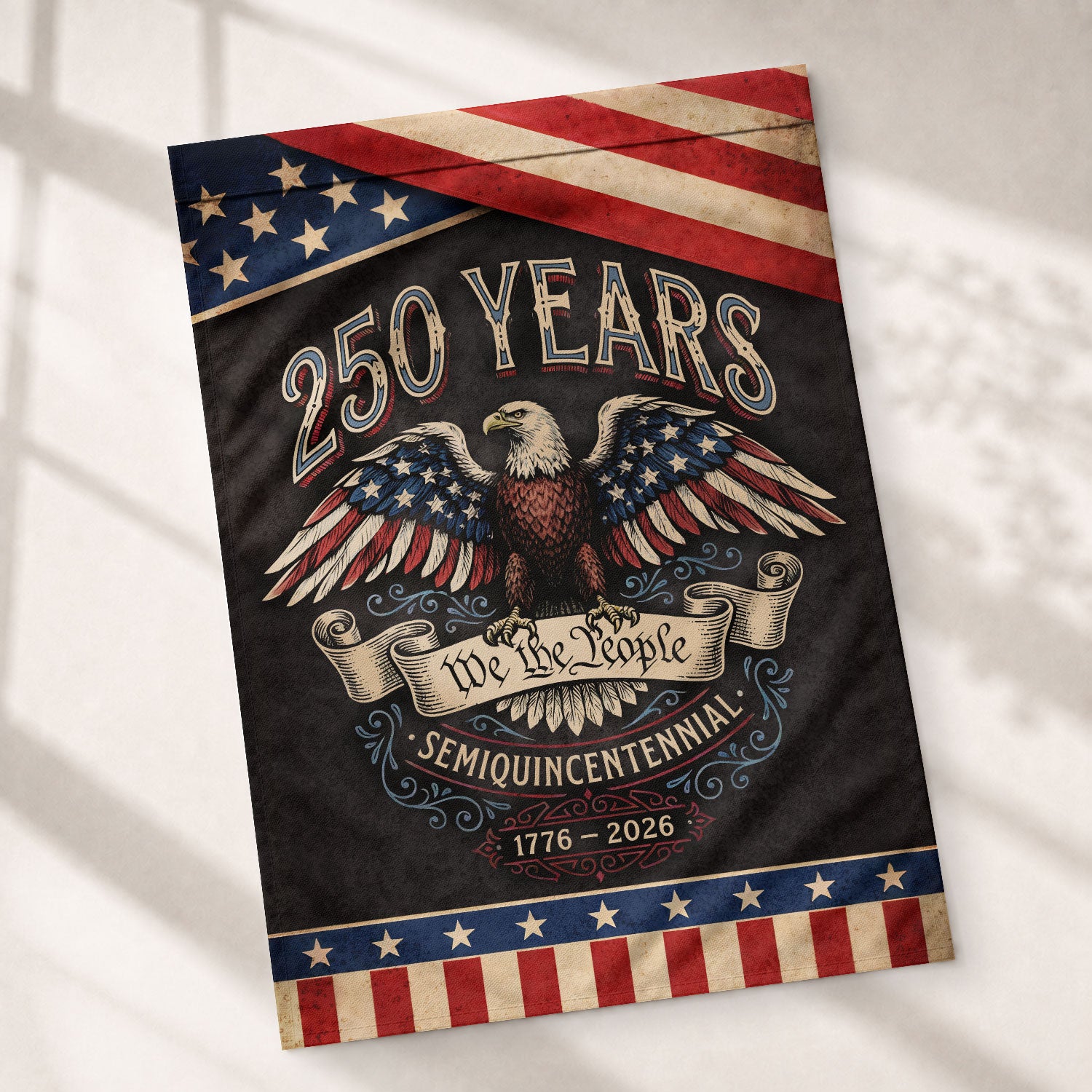 America 250th Anniversary 1776–2026 House Flag – We The People Bald Eagle Vintage Double Sided Printing USA Flag
