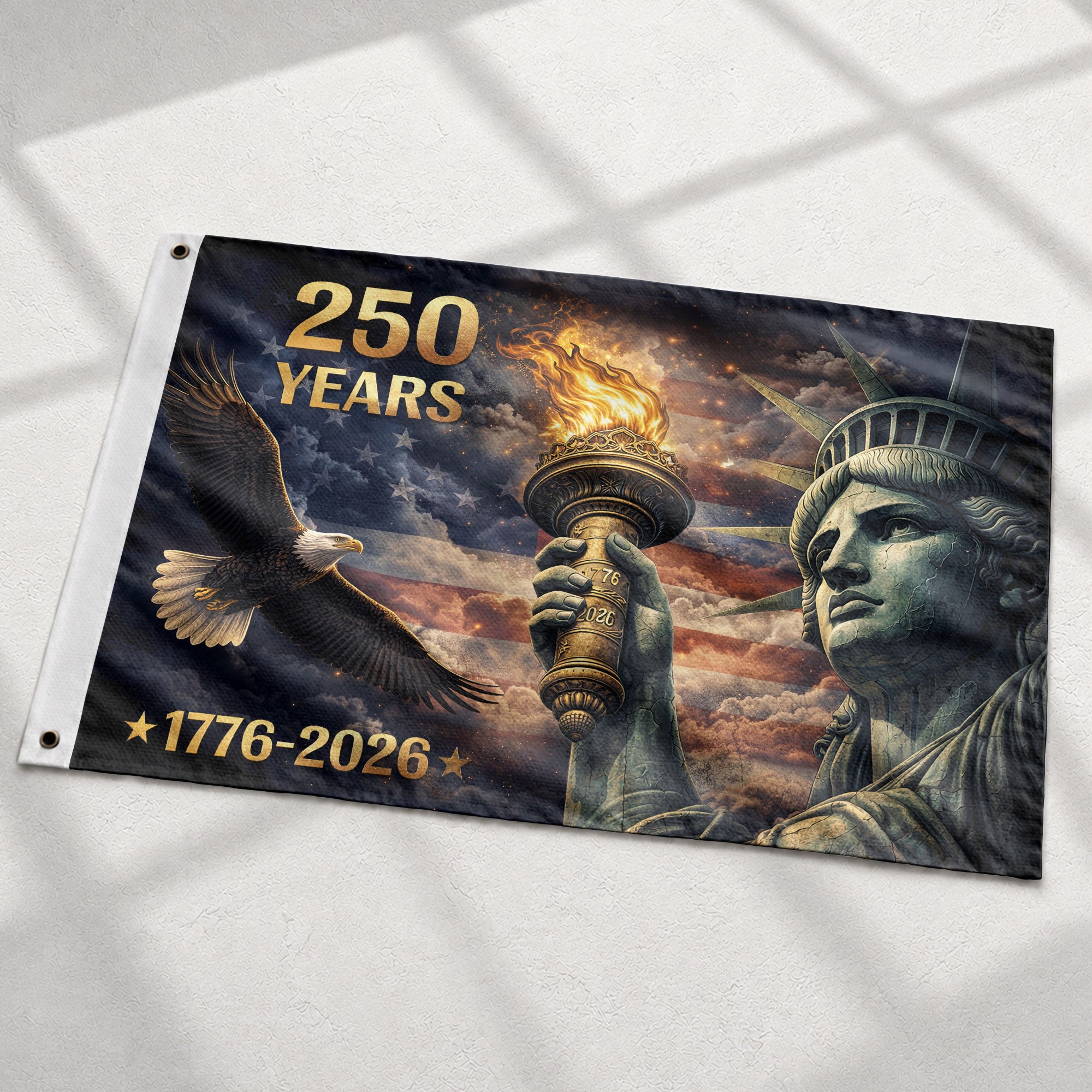 USA 250 Years Flag 1776–2026 – Statue of Liberty Torch & Eagle Patriotic Anniversary Flag