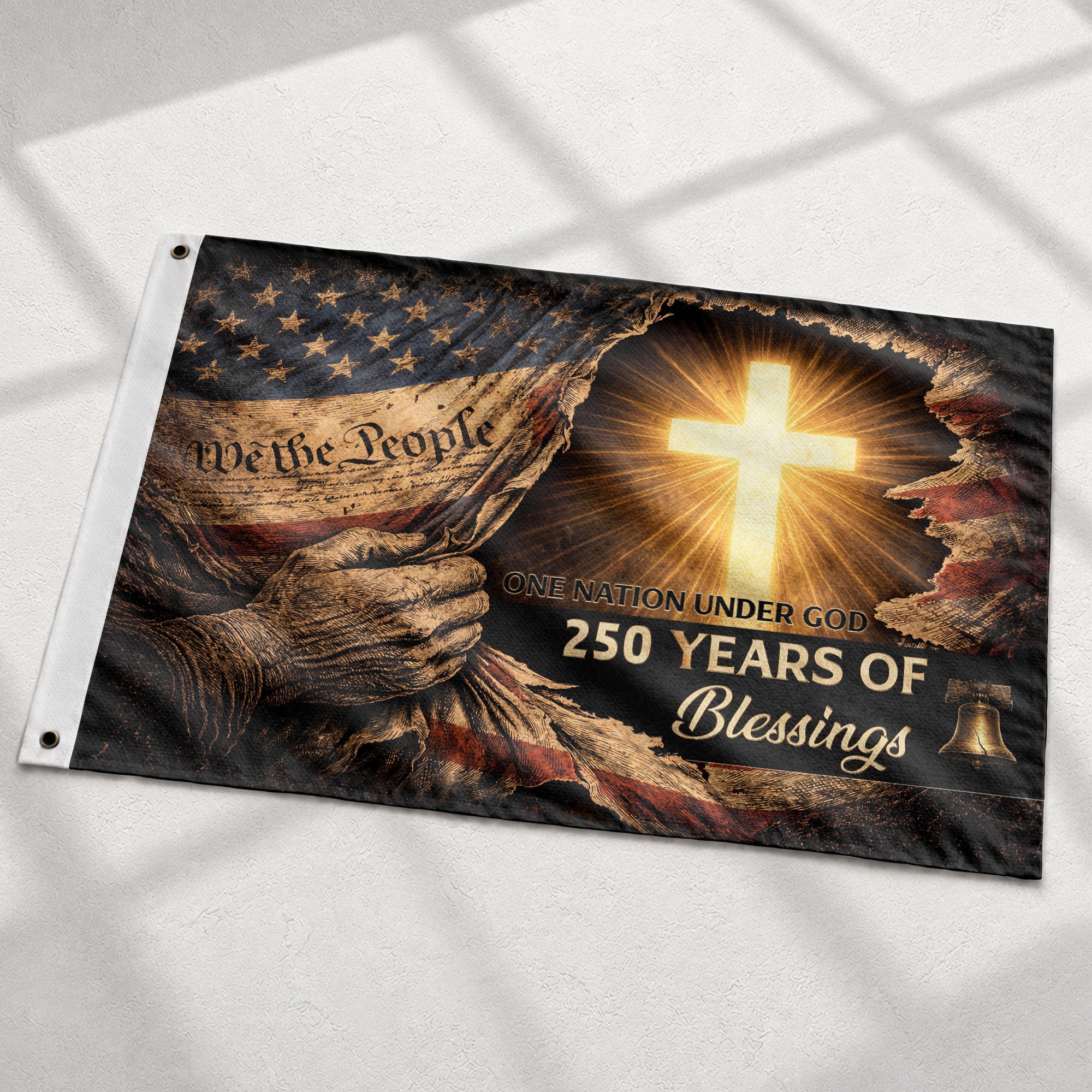 250 Years of Blessings Flag - Christian American One Nation Under God Patriot & US Flag Banner Heritage - Rust Field Wear