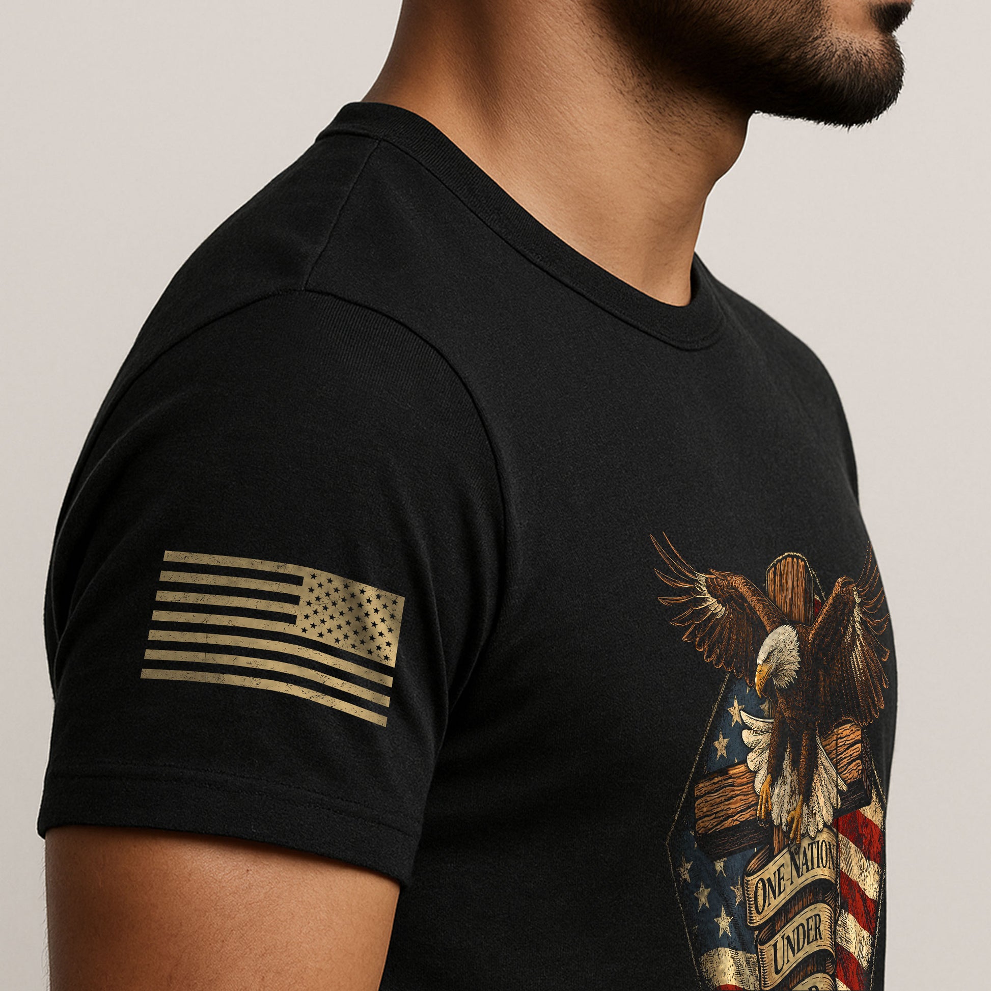 American Faith 250 Years of Blessings T-Shirt - One Nation Under God Eagle & Cross Design - Rust Field Wear