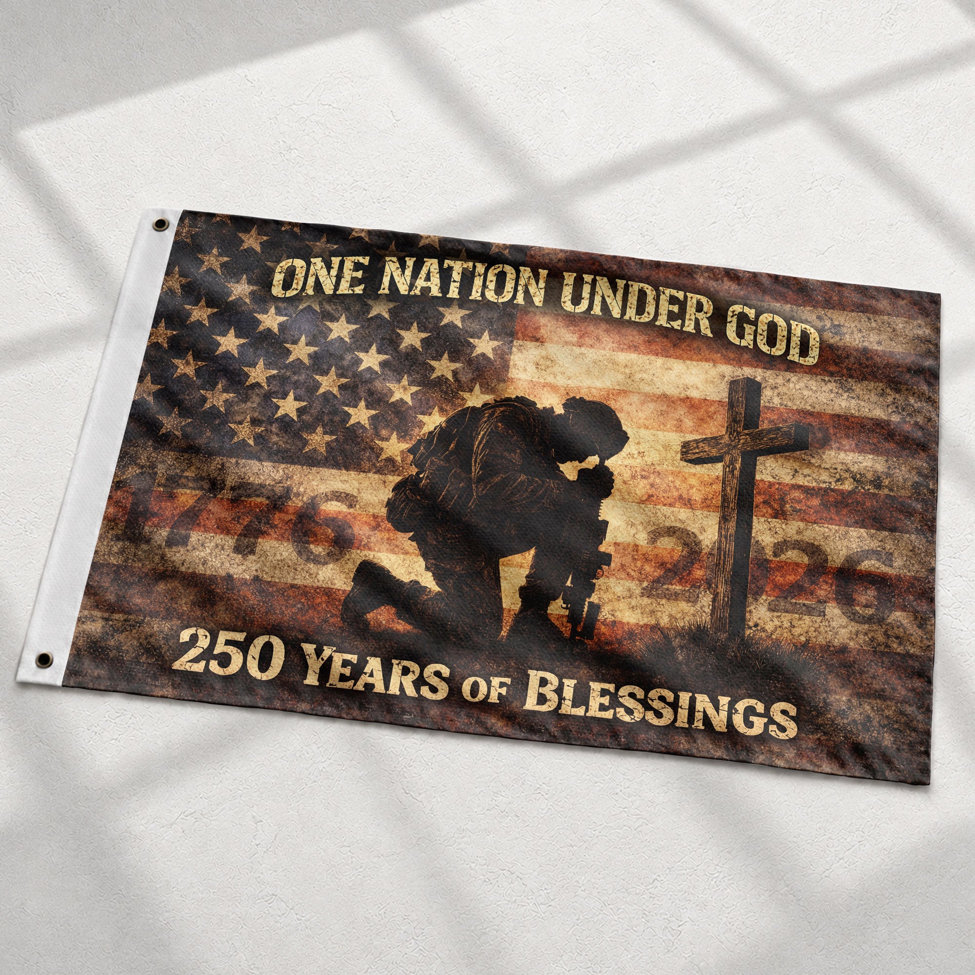 250 Years America Anniversary Soldier Flag 1776-2026 - Revolutionary & Modern Military Heritage Banner, Double Sided Outdoor Flag - Rust Field Wear