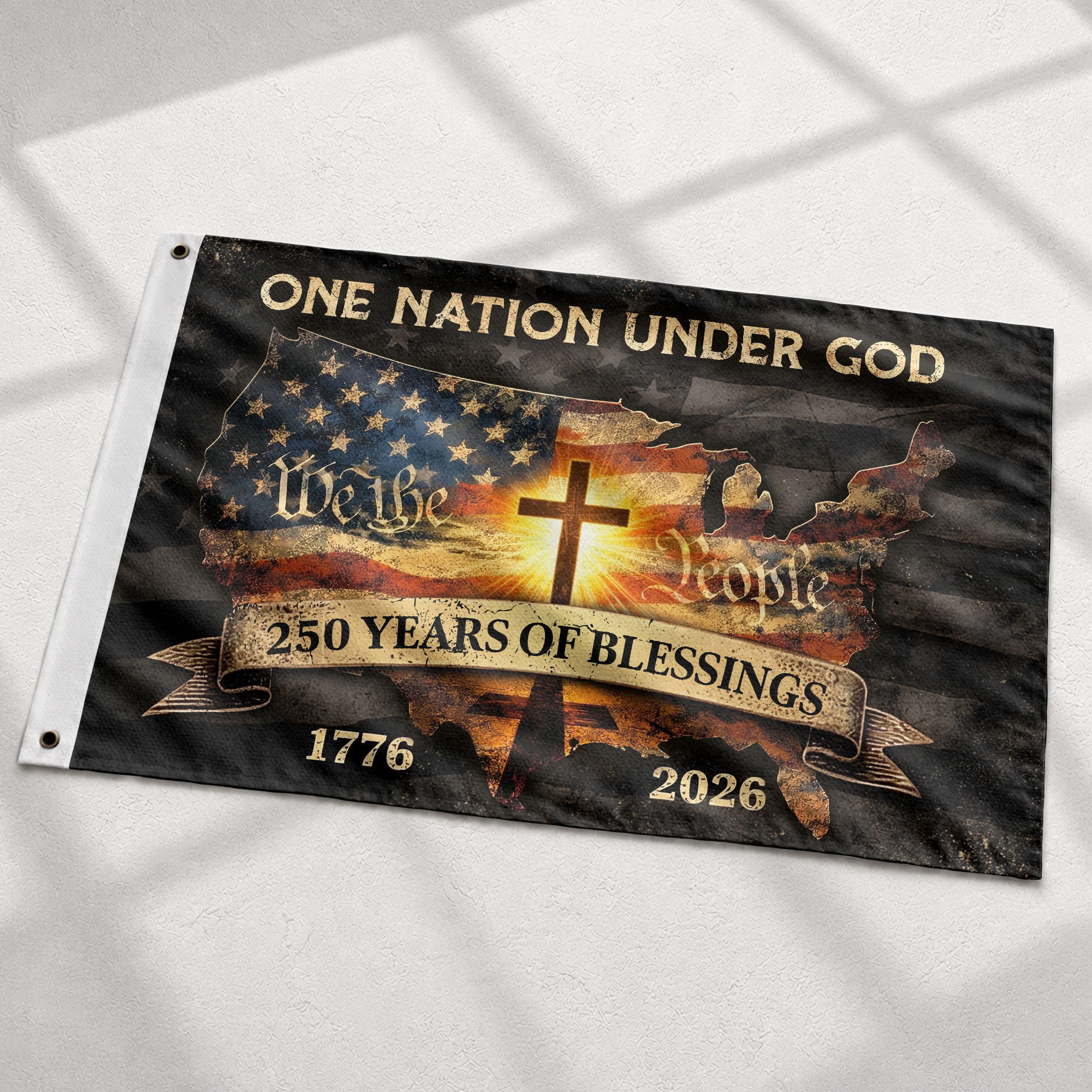 Christian Patriotic One Nation Under God USA 250th Birthday Flag