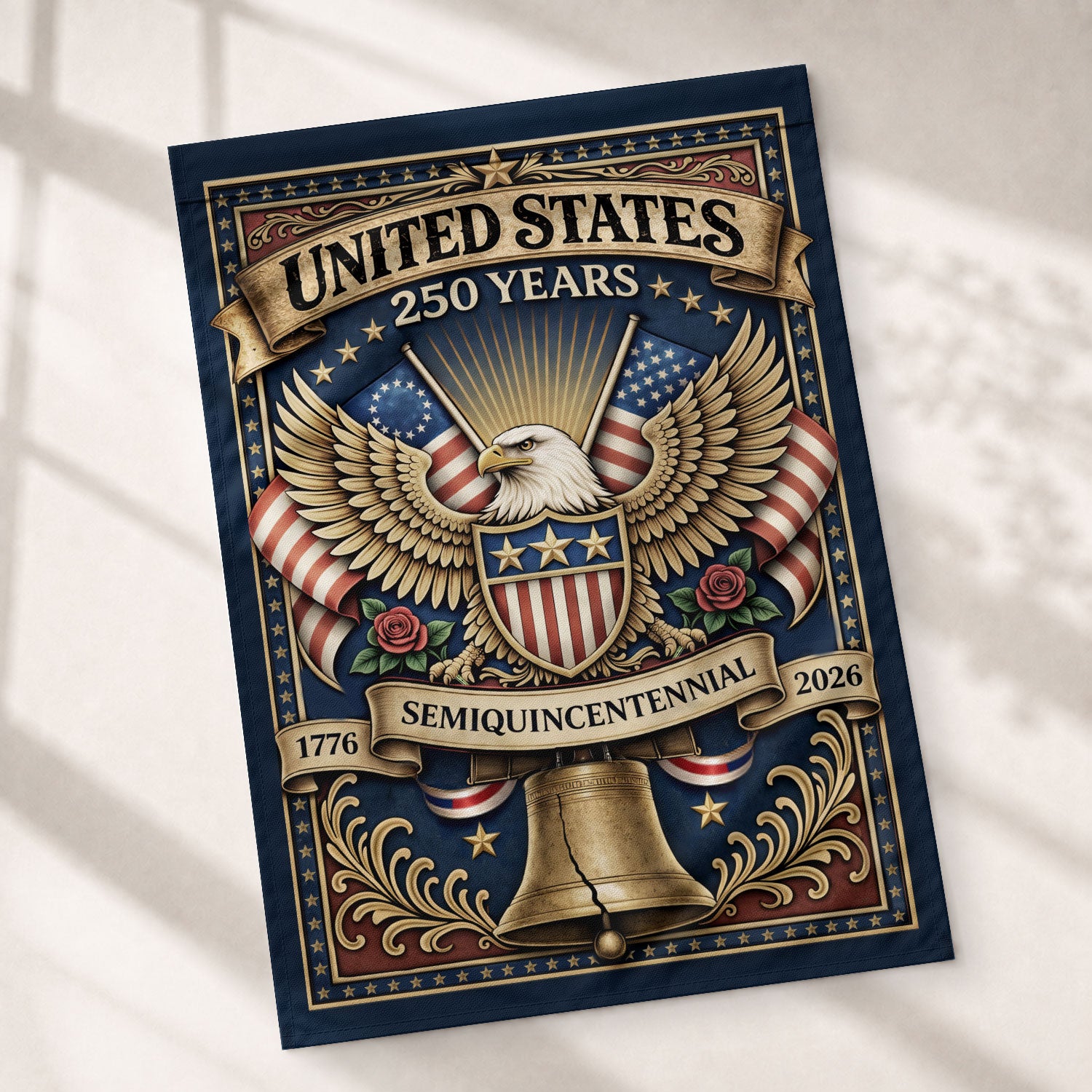 USA 250th Anniversary 1776–2026 House Flag – Majestic Bald Eagle & Stars Stripes Double Sided Banner - Rust Field Wear
