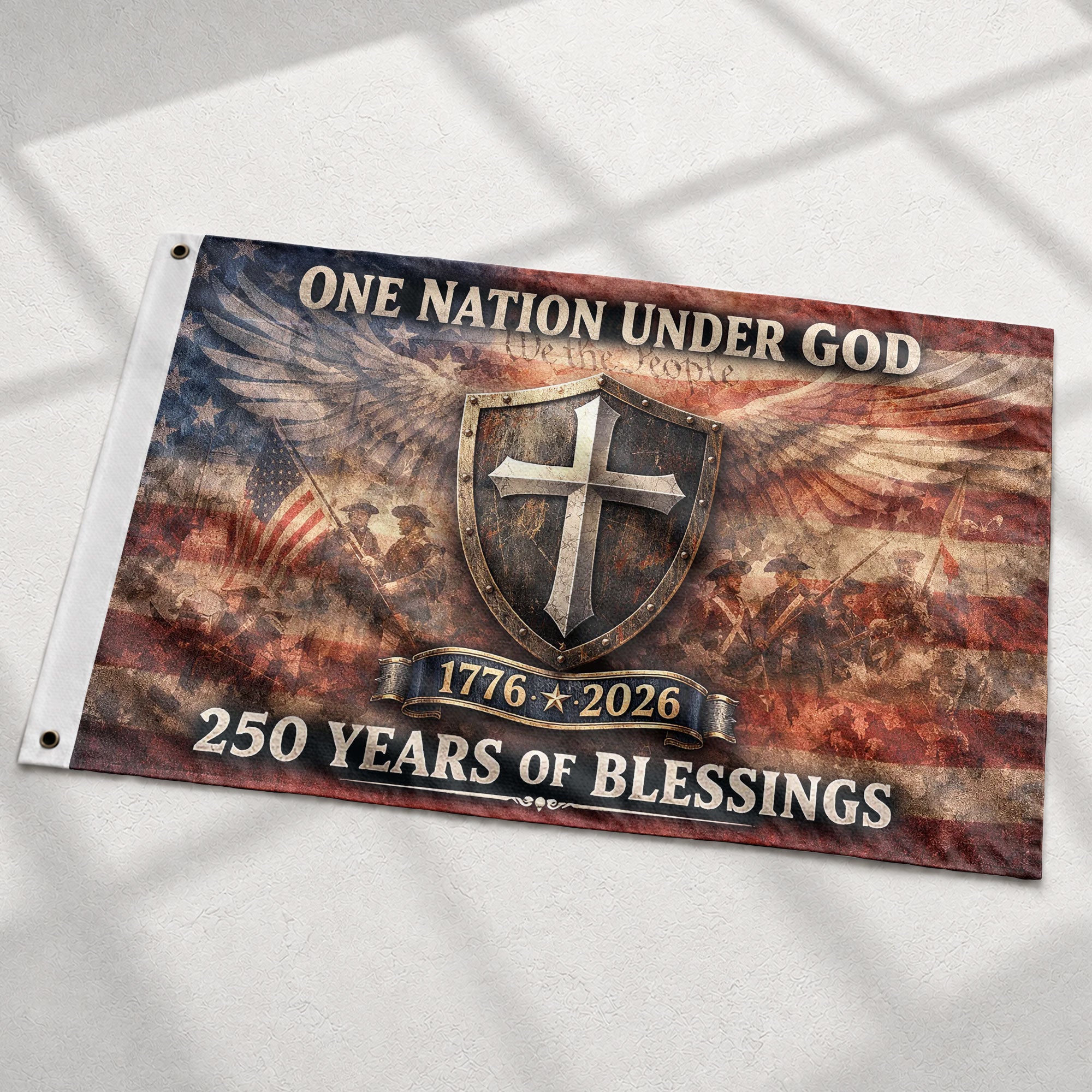 250 Years America Anniversary Flag, 1776-2026 Double Sided - Patriotic One Nation Under God House Banner