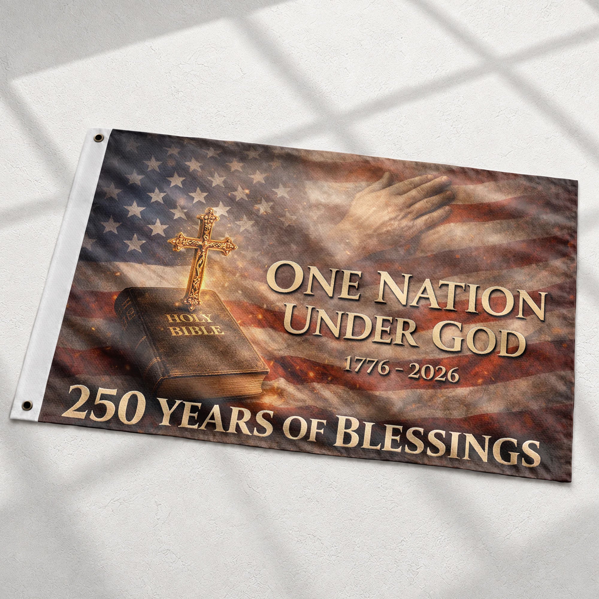 One Nation Under God 250th Anniversary 1776-2026 Patriotic Double Sided House Flag - 250 Years of Blessings Holy Bible & Cross Banner