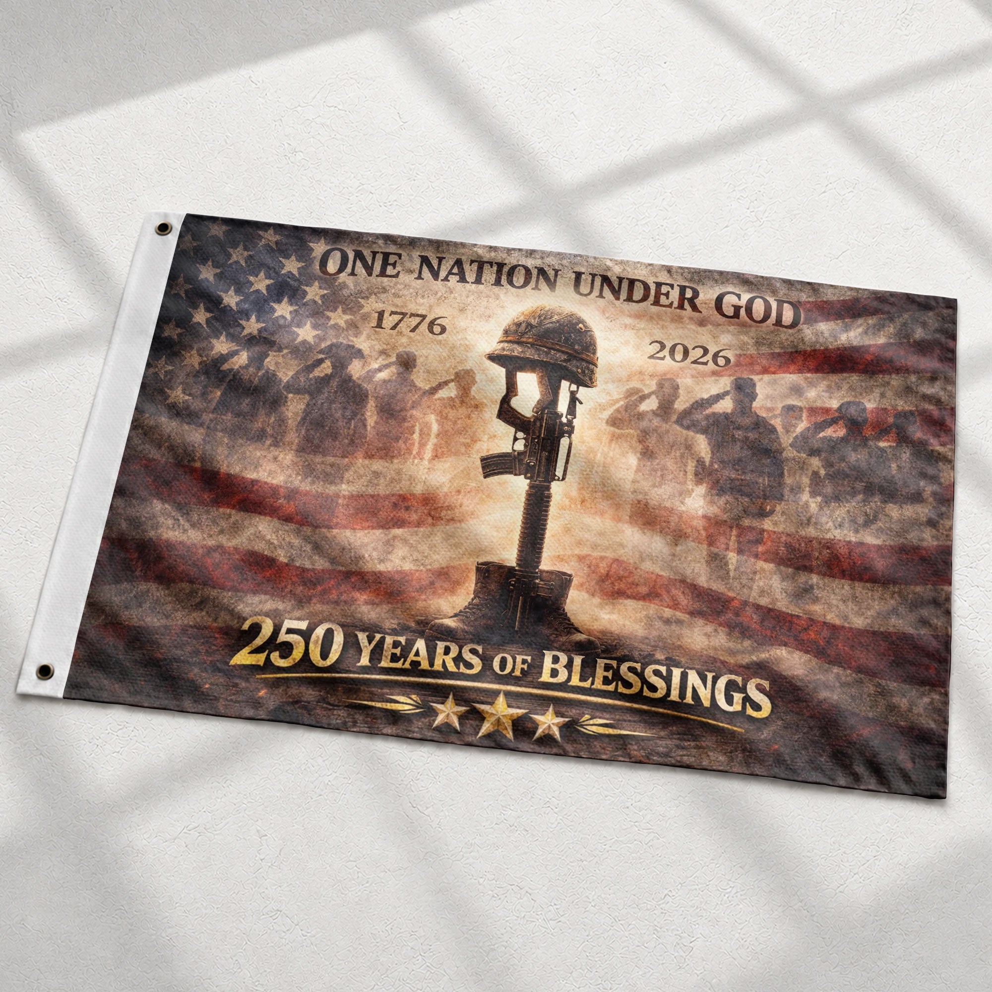 250 Years America Anniversary Military Flag, Double Sided House Banner - Fallen Soldier Battle Cross 1776-2026