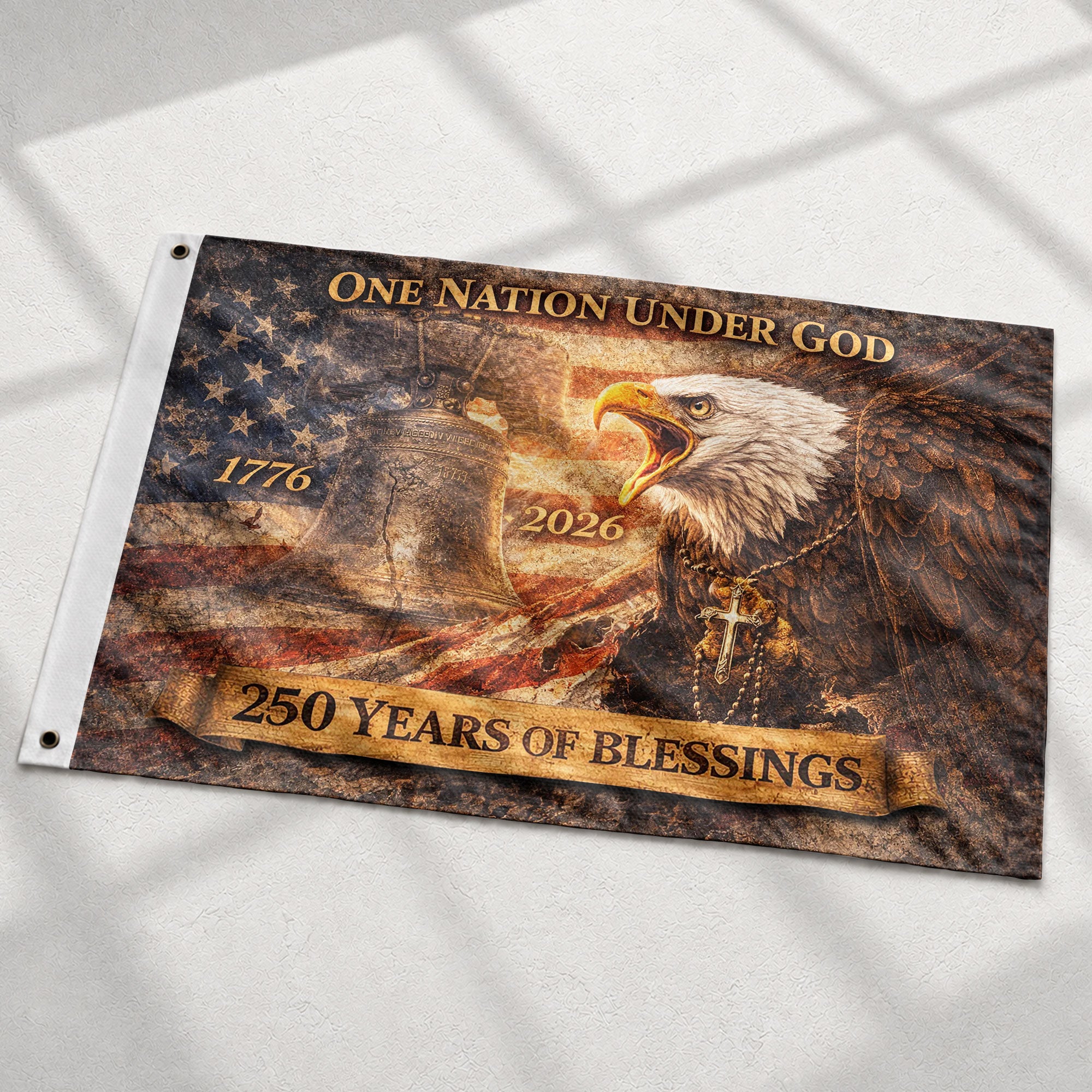 250 Years of Blessings USA Flag, Patriotic Eagle & Liberty Bell - 1776-2026 Double-Sided Banner
