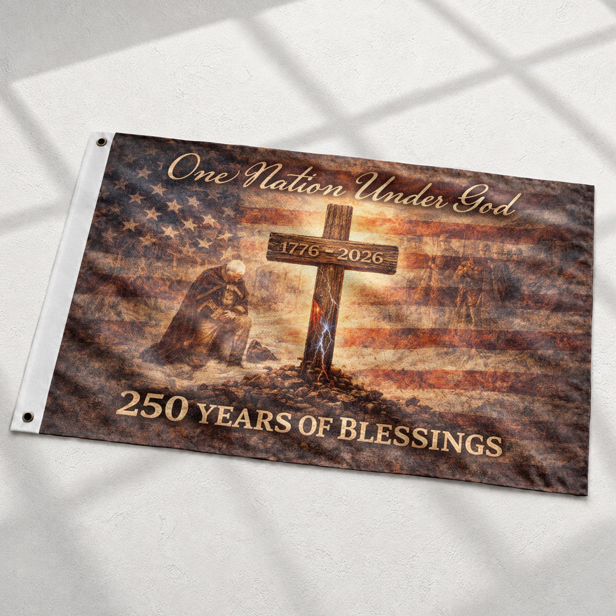 250 Years America Anniversary Flag, One Nation Under God 250 Years of Blessings Decor - Double Sided Faith & Patriotic House Banner