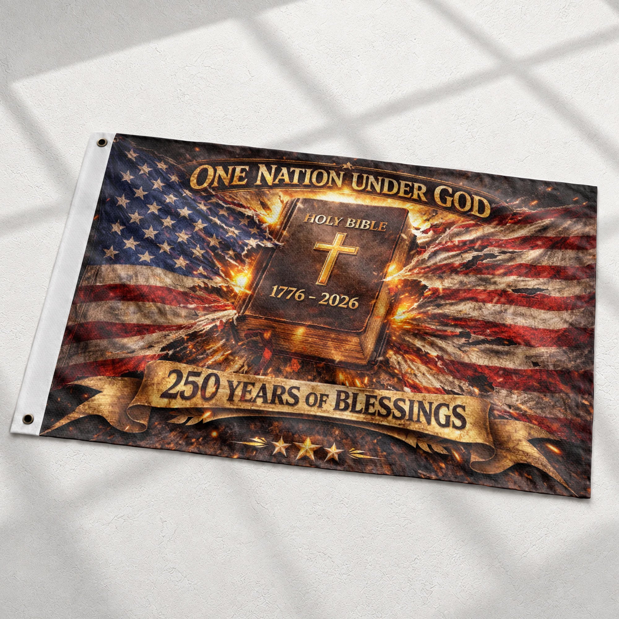 1776-2026 One Nation Under God 250th Anniversary Flag, 250 Years of Blessings & Holy Bible America - Double Sided Christian USA House Flag