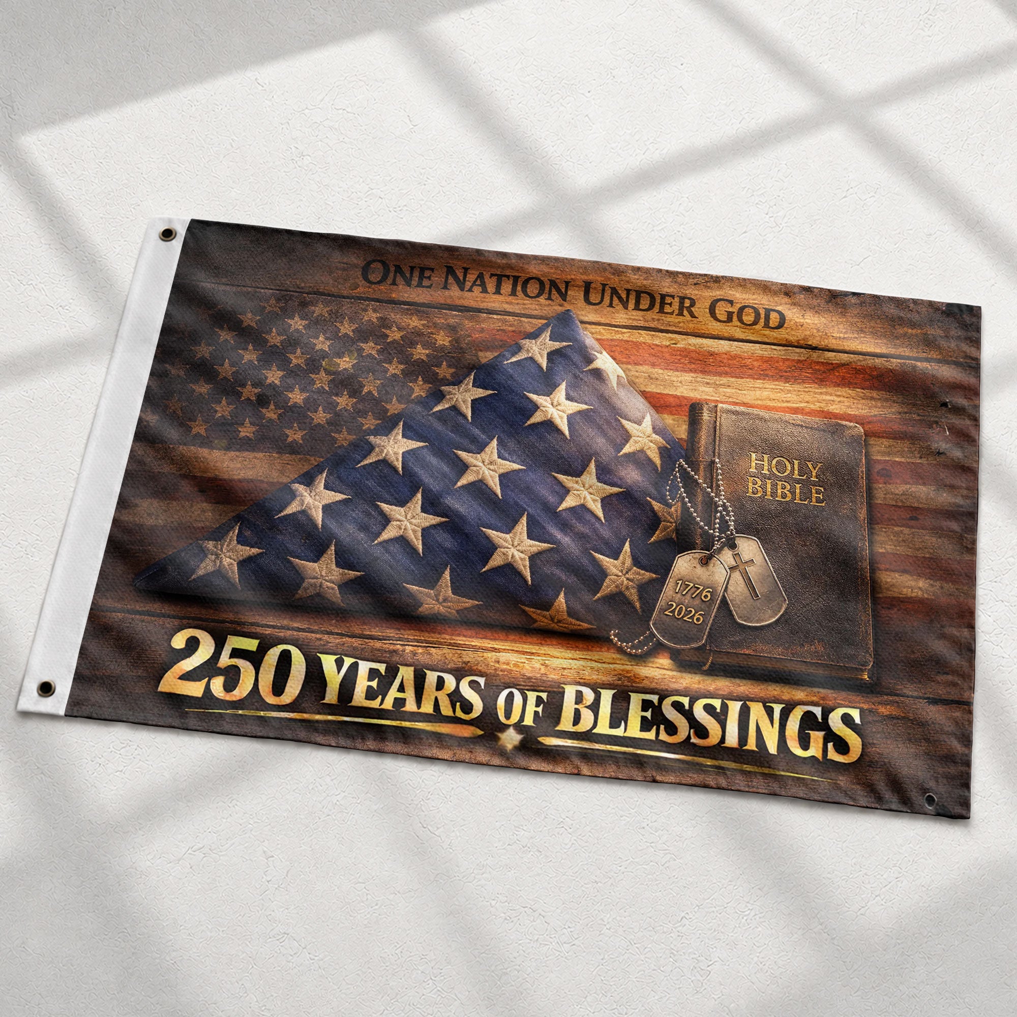 Christian 250 Years America Anniversary Flag, Holy Bible & One Nation Under God 1776-2026 - Double Sided Faith House Banner