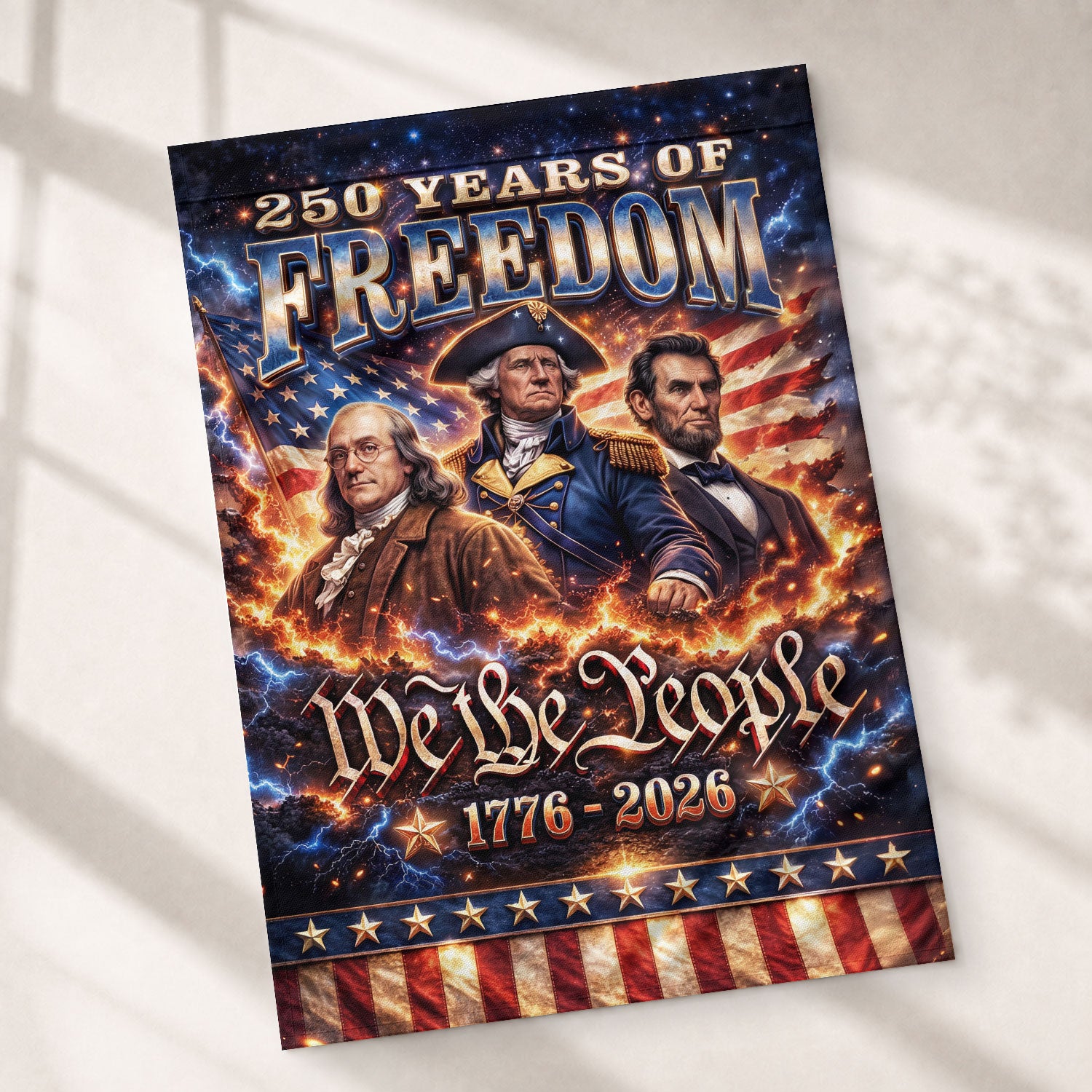 We The People 250 Years of Freedom 1776-2026 Garden Flag – Washington Lincoln Franklin 250th Anniversary Double Sided Decor