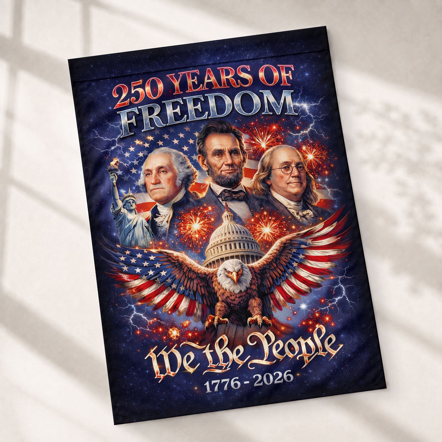 America 250 Years of Freedom 1776-2026 Garden Flag – Founders Washington Lincoln Franklin 250th Anniversary Double Sided Banner