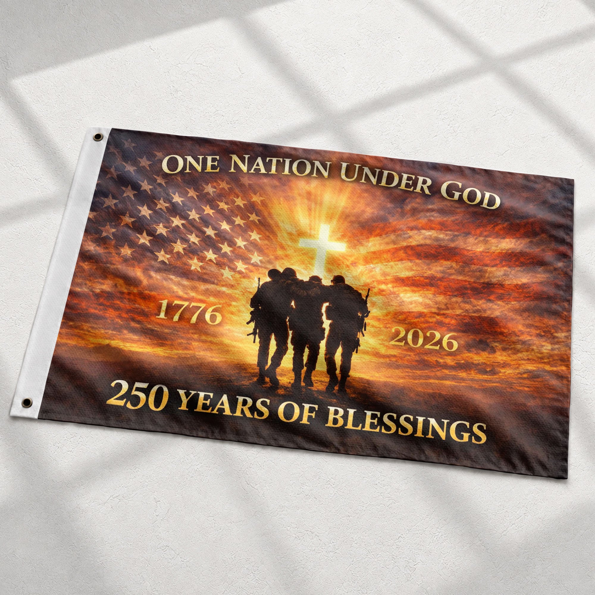 USA 250th Anniversary Flag 1776-2026 – One Nation Under God 250 Years Patriotic Double Sided House Banner