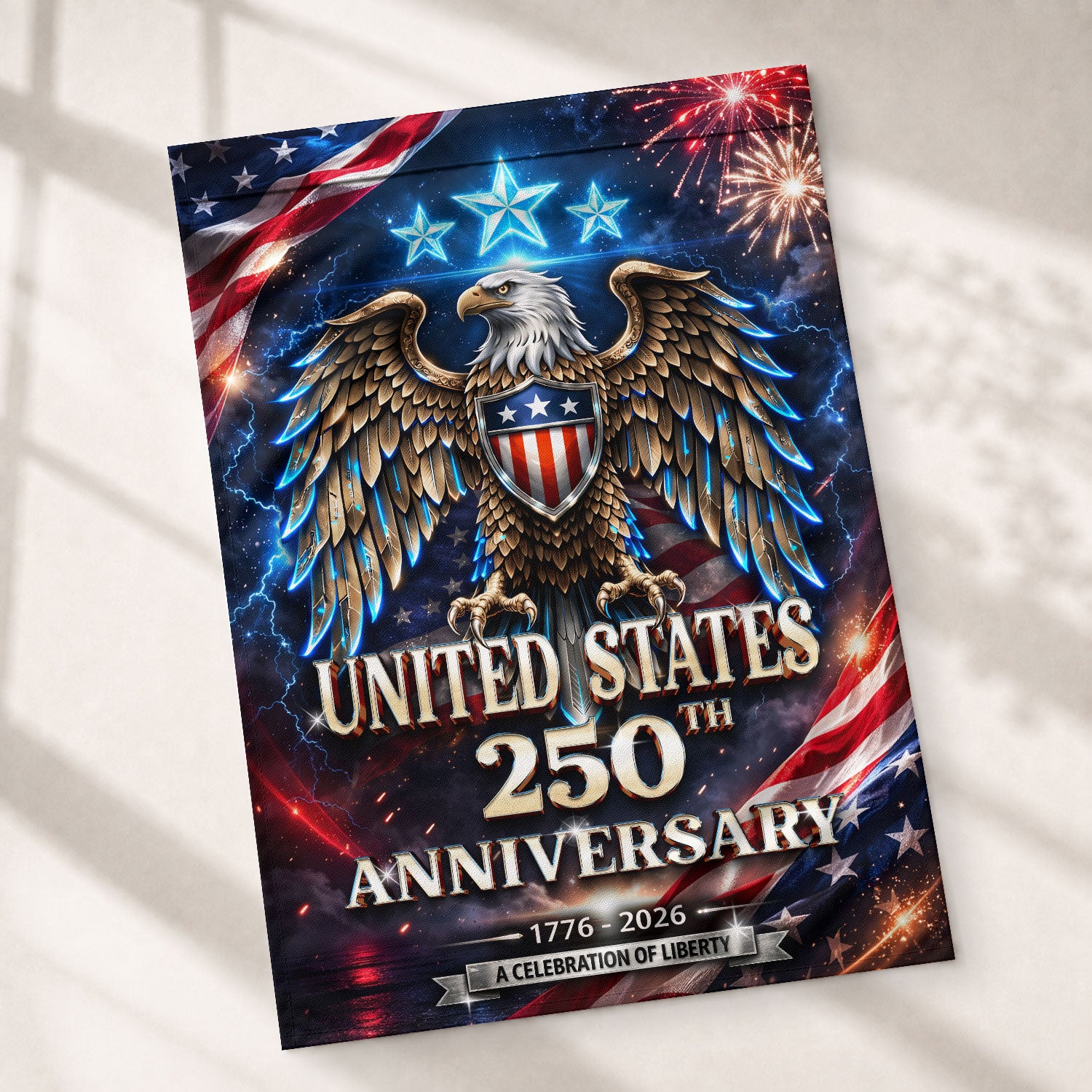 1776-2026 USA 250 Years 250th Anniversary Garden Flag – Bald Eagle & Fireworks Double Sided Patriotic Outdoor Banner