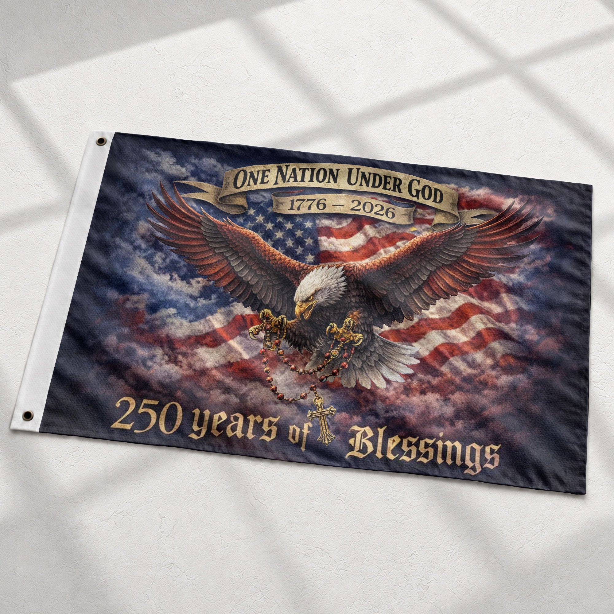 USA 250th Anniversary 1776-2026 Double Sided Flag – Flying Eagle 250 Years of Blessings One Nation Under God Decor