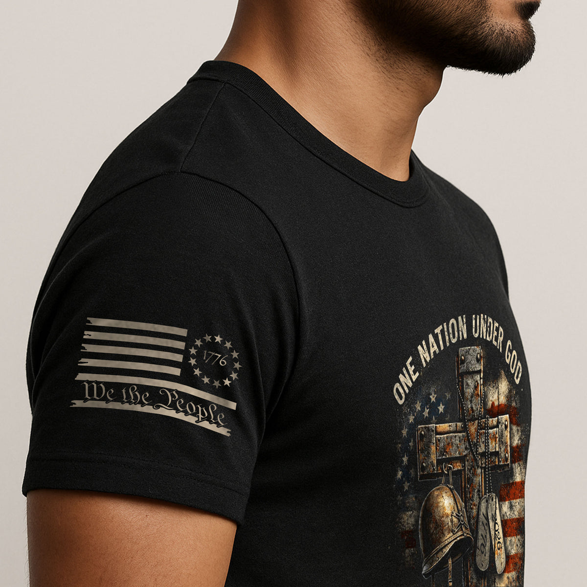 America 250th Anniversary T-Shirt 1776-2026 – Veteran Christian Cross & Dog Tags Tee - Rust Field Wear