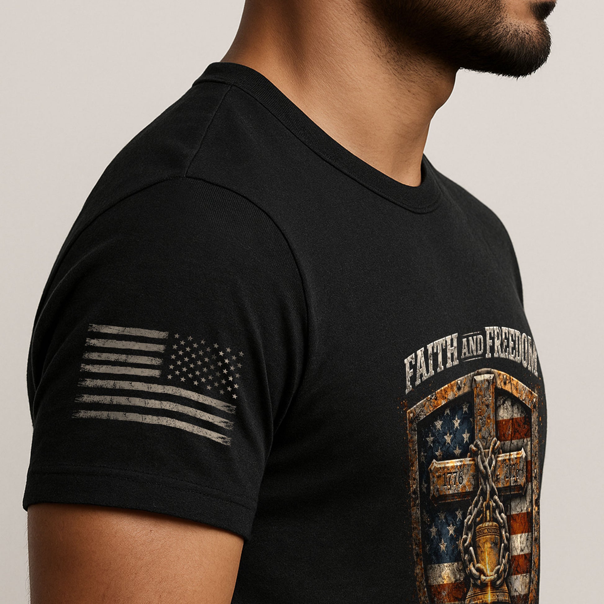 America 250th Anniversary T-Shirt 1776-2026 – Shield of Faith & Liberty Bell Christian Shirt - Rust Field Wear