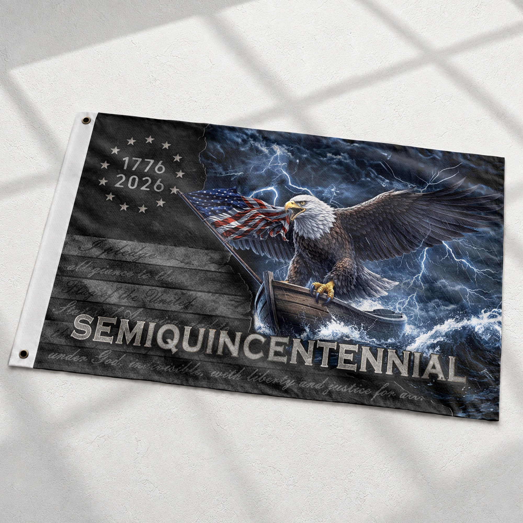 America 250th Anniversary Flag 1776-2026 – Bald Eagle & Lightning Bootleg Style House Flag