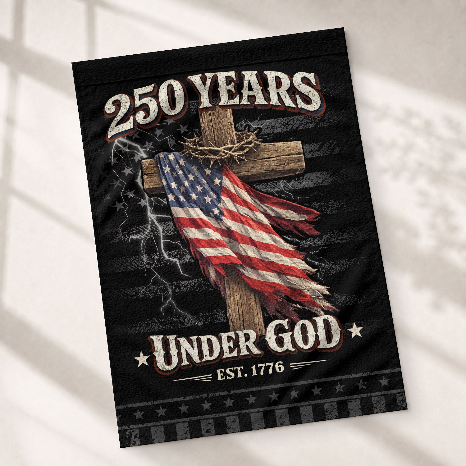 250 Years of Freedom Garden Flag – One Nation Under God Cross Flag, We The People Patriotic Garden Flag, Faith and Freedom Decor
